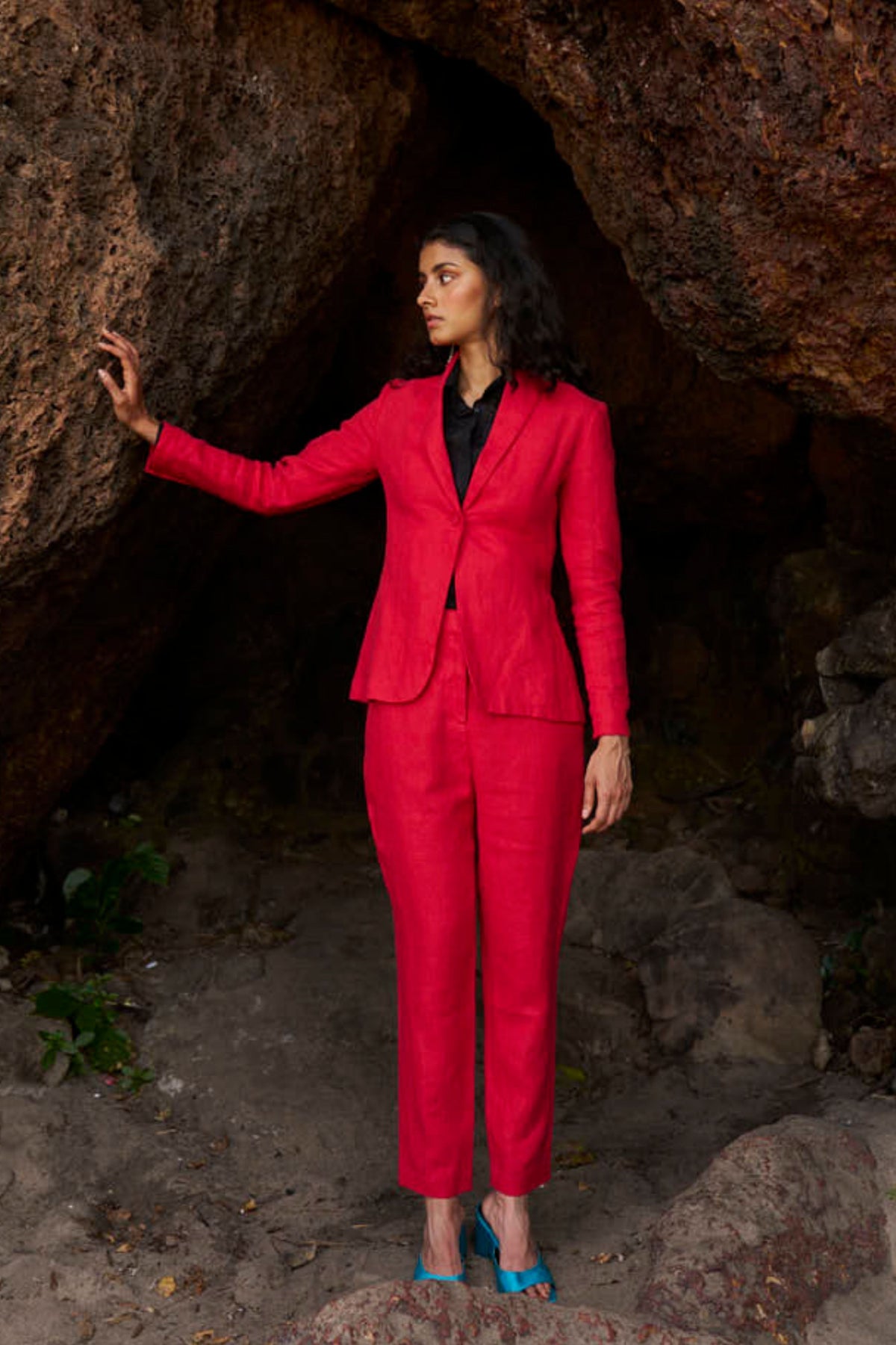 Red Linen Blazer Set