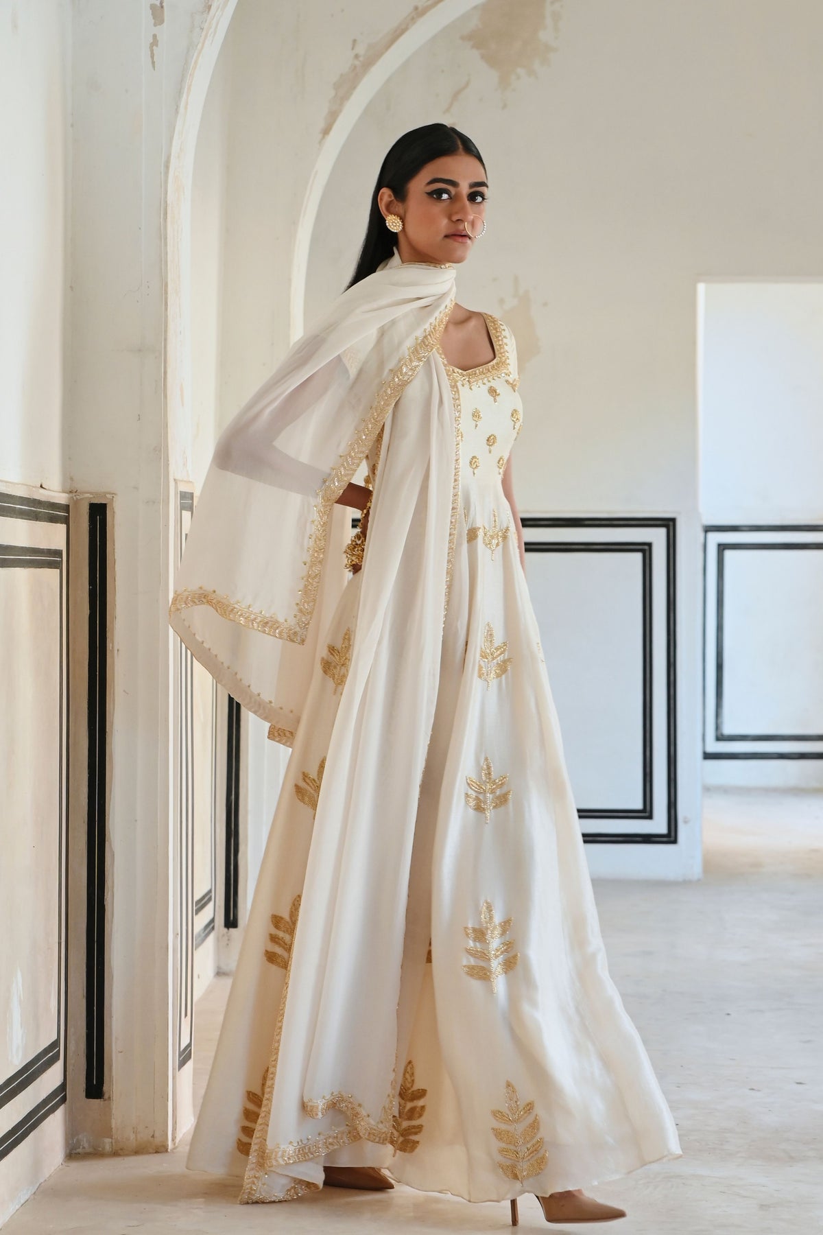 Ivory Embroidered Anarkali Set