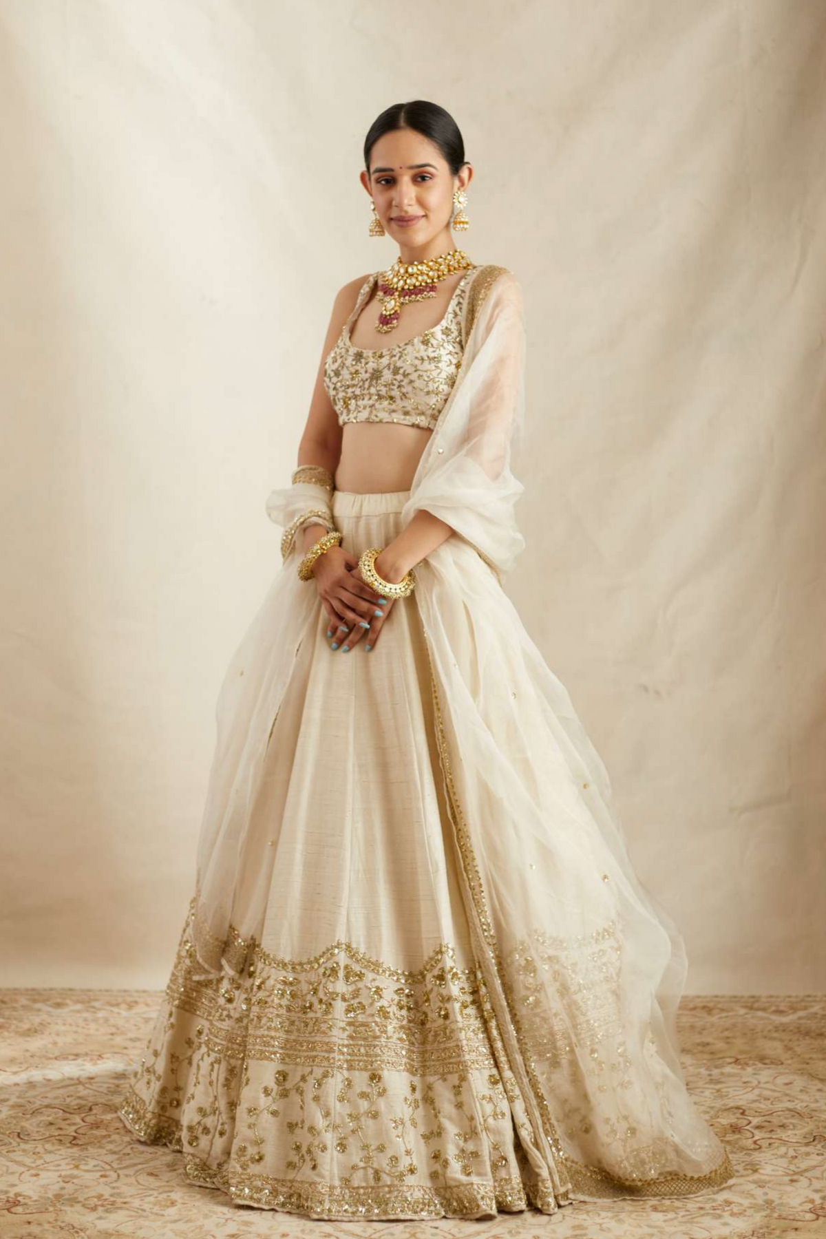 Off White Raw Silk Lehenga Set