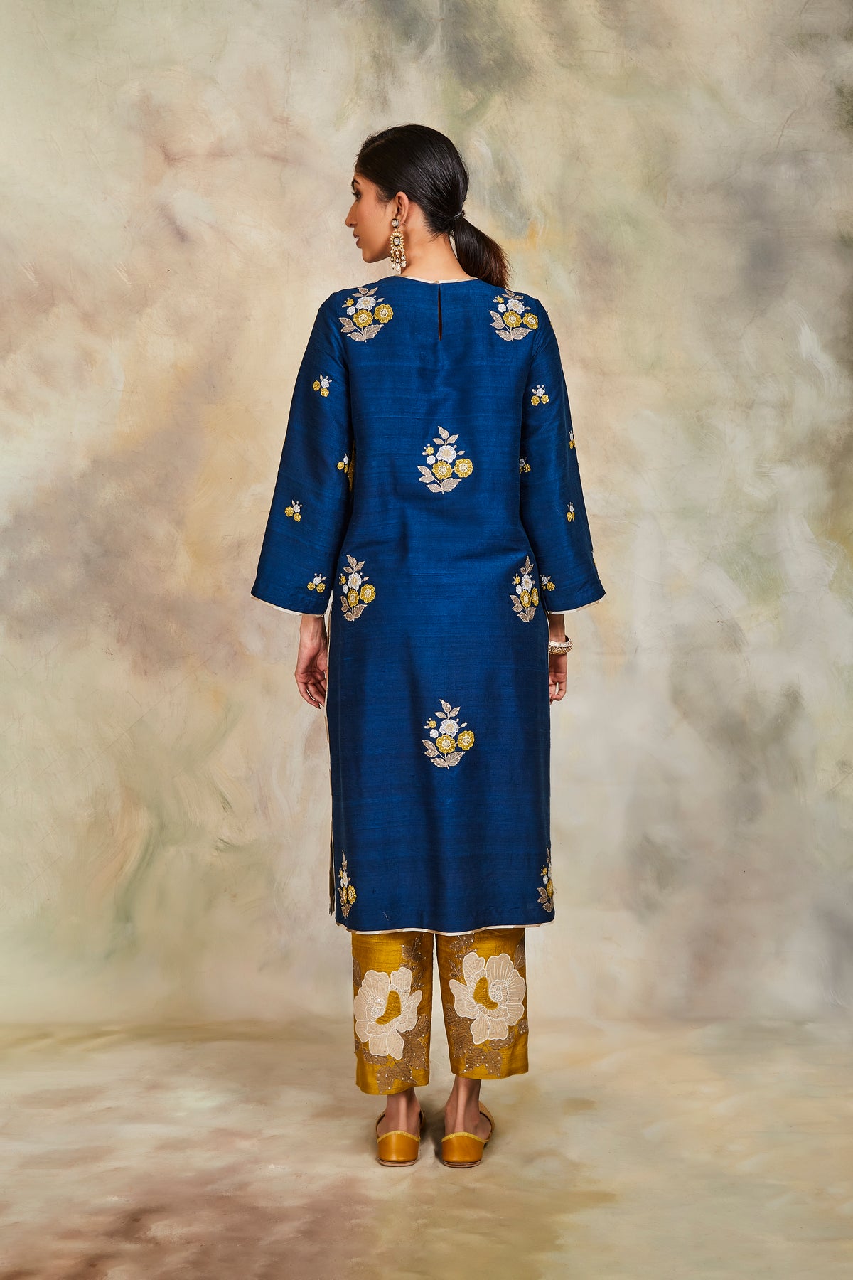 Blue floral butis kurta set