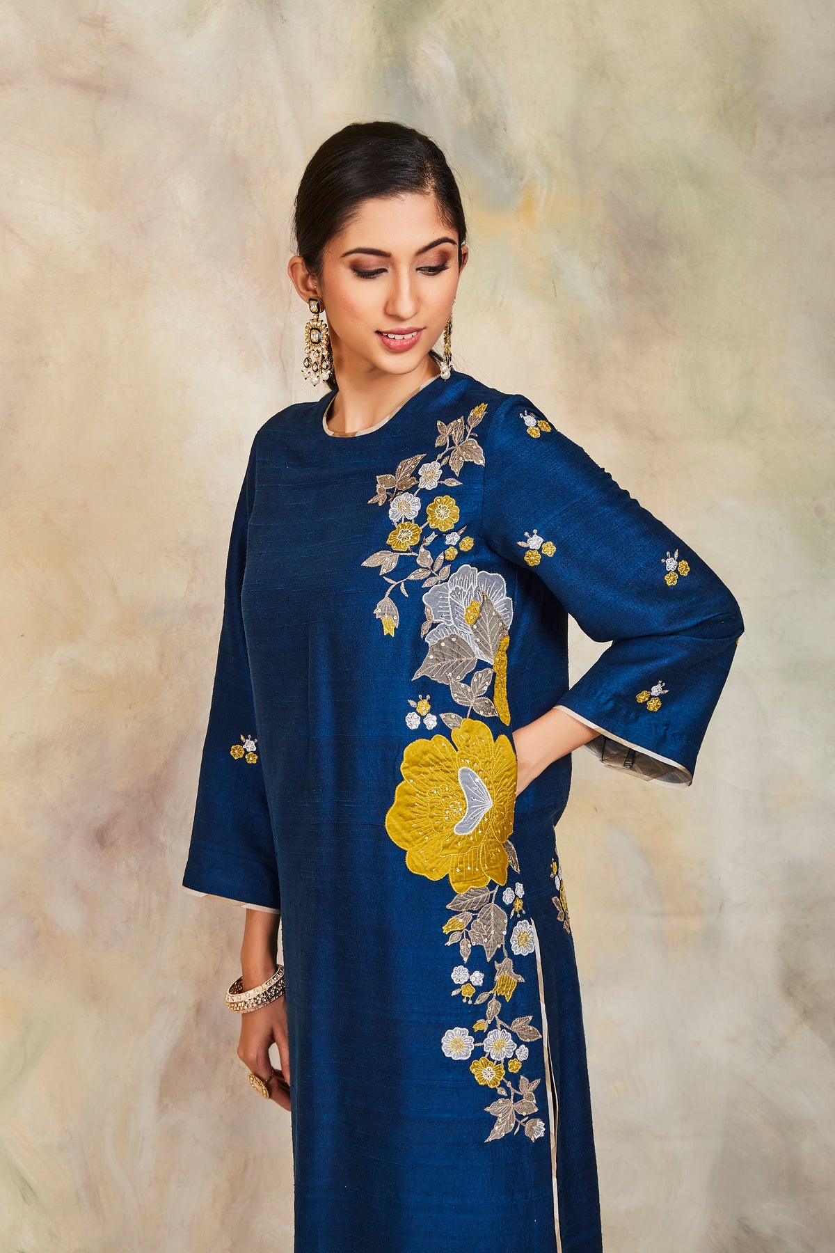 Blue floral butis kurta set