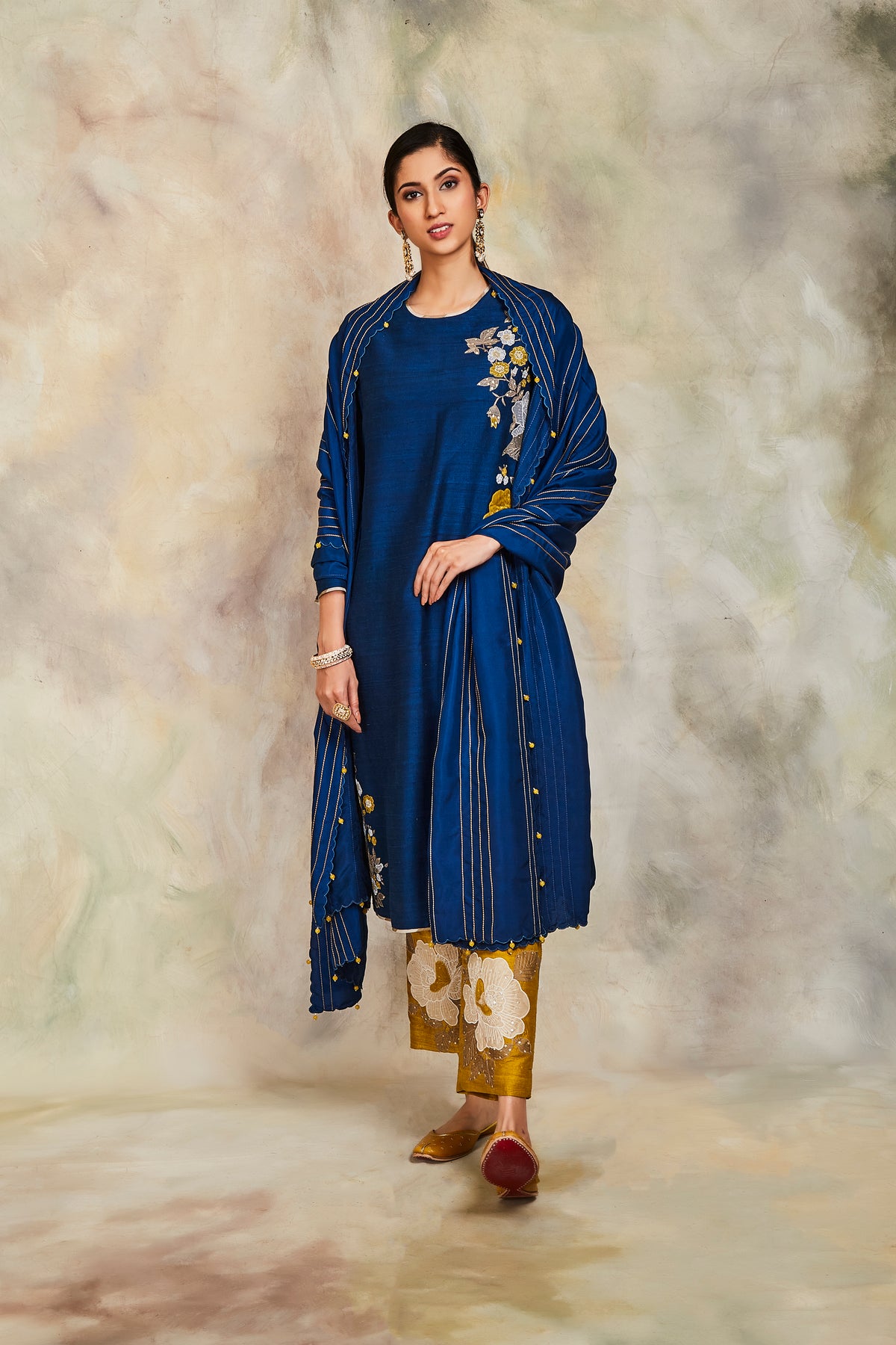 Blue floral butis kurta set