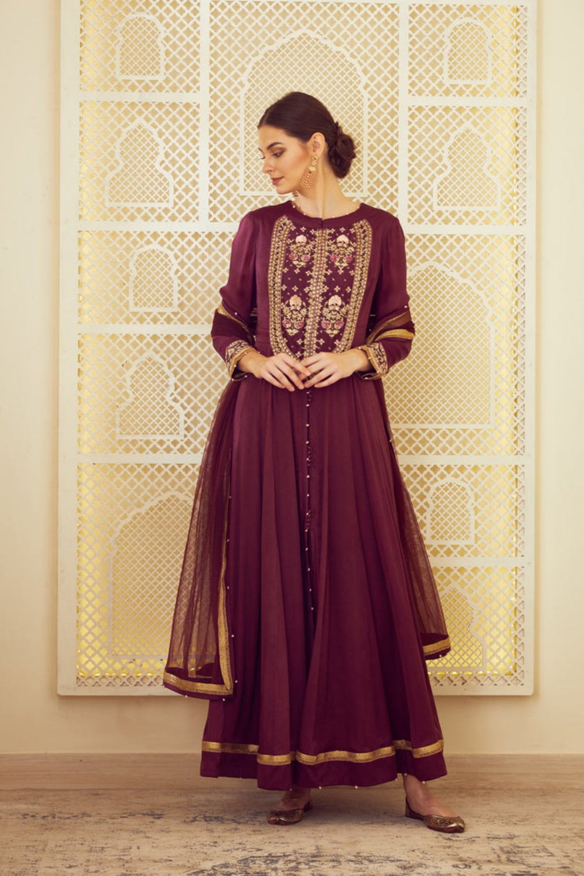 Wine anarkali set