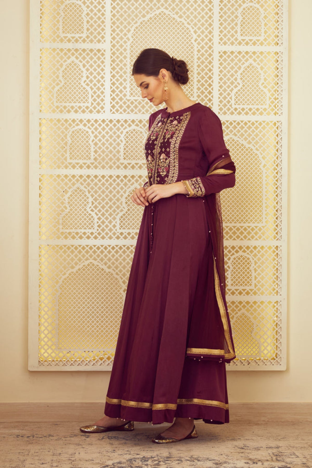 Wine anarkali set