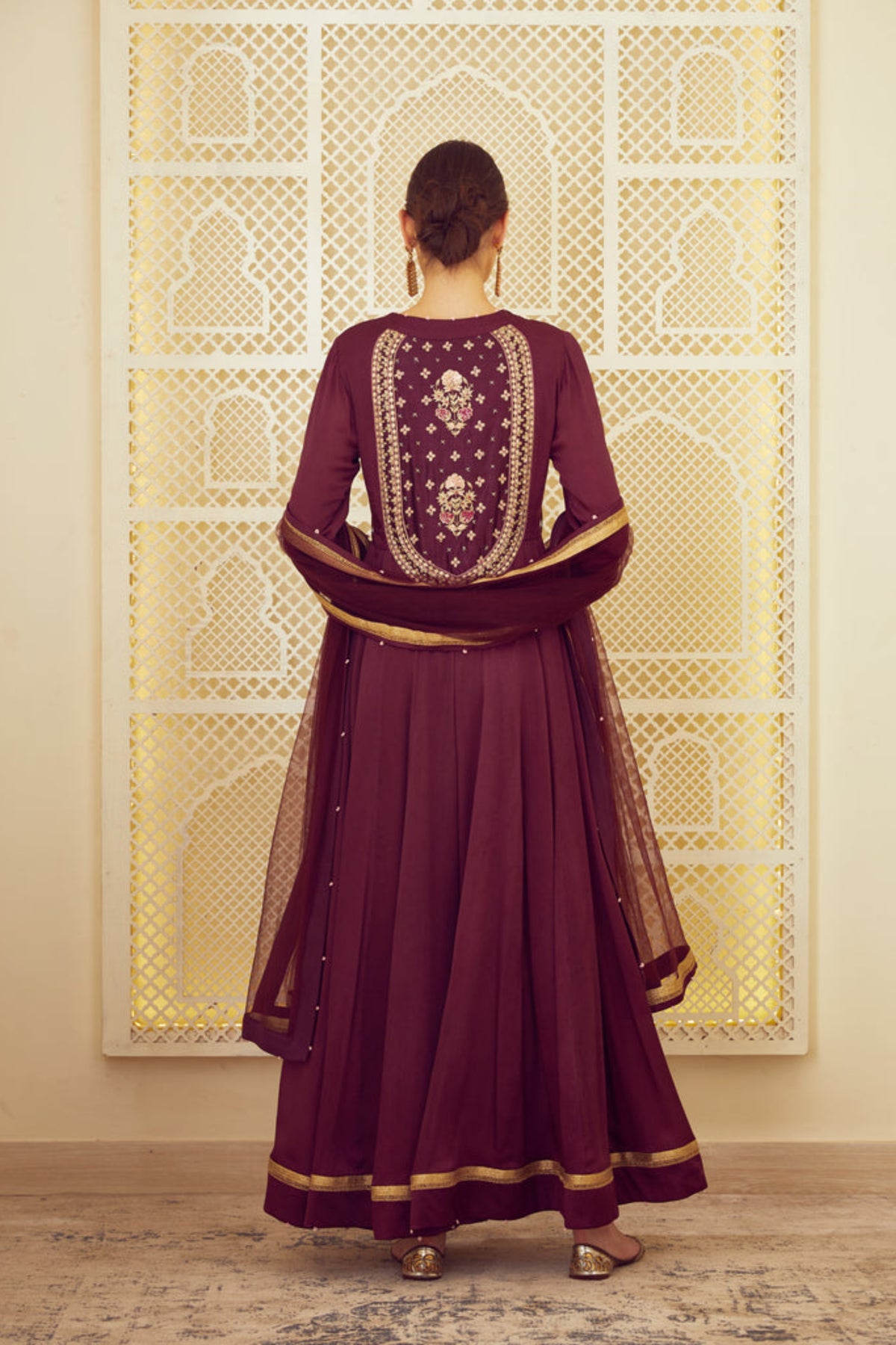 Wine anarkali set