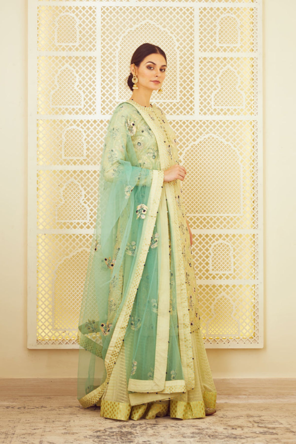 Lemon green kurta and skirt set