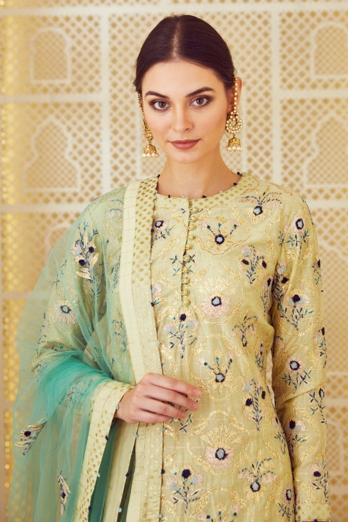 Lemon green kurta and skirt set