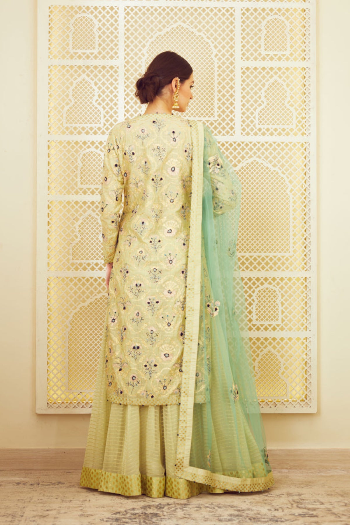 Lemon green kurta and skirt set