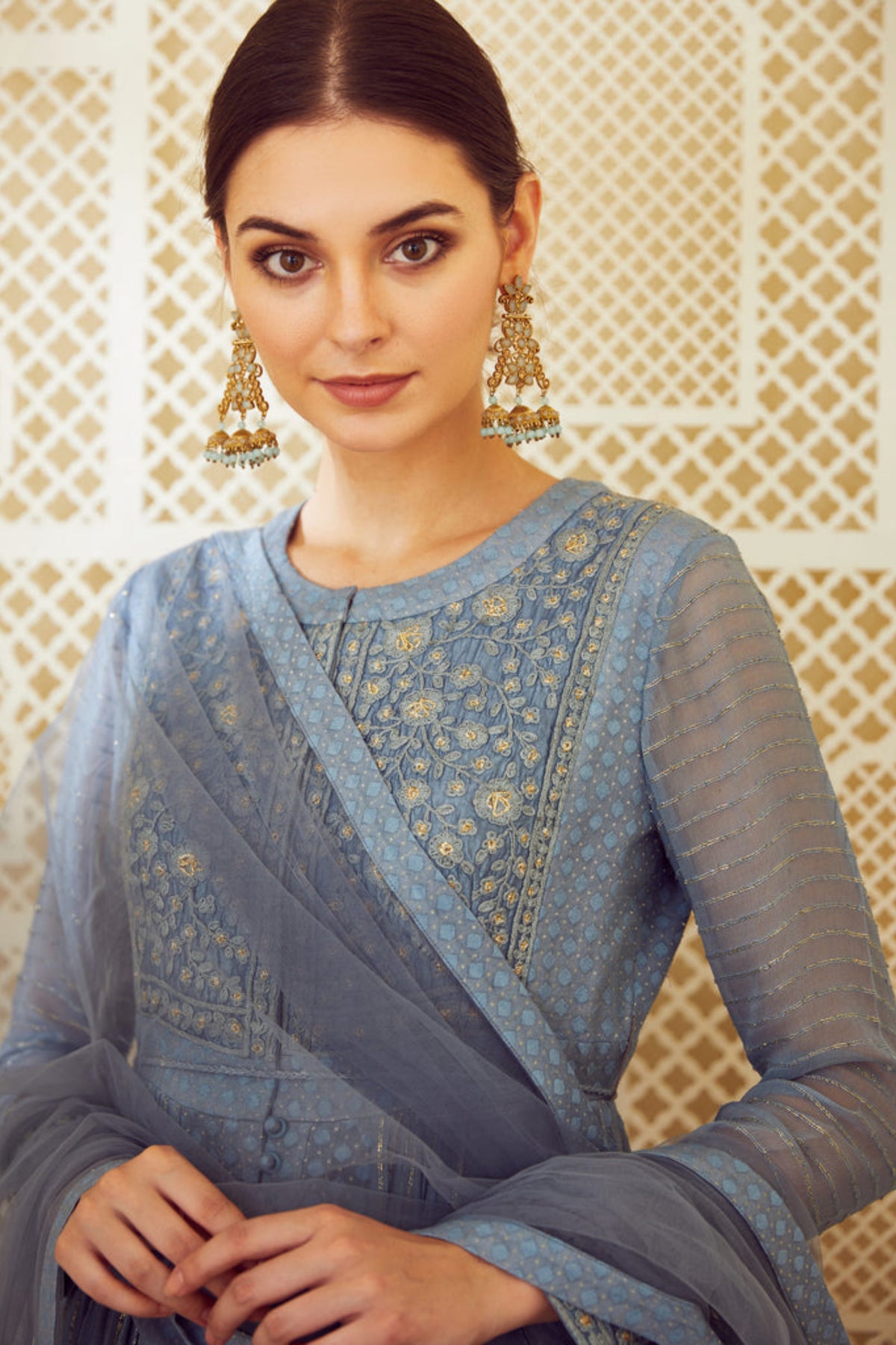 Blue grey anarkali set