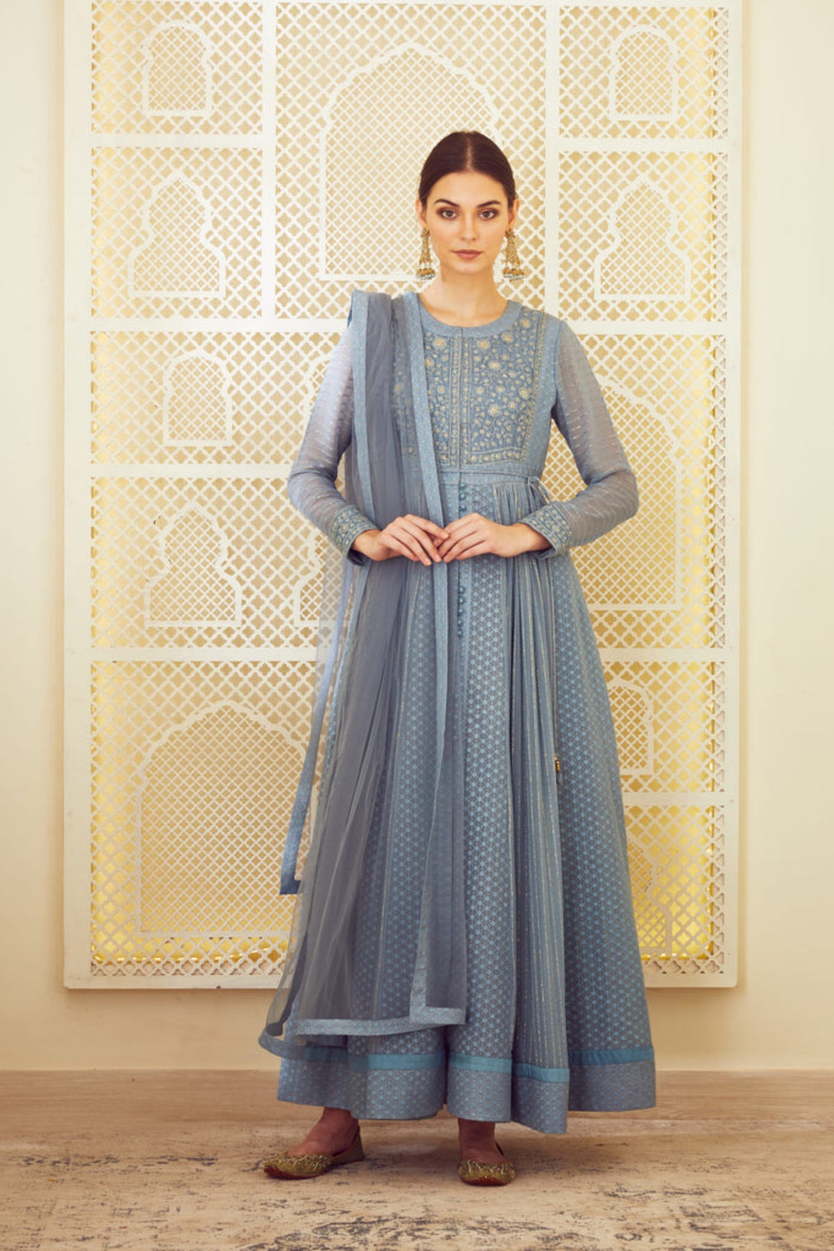 Blue grey anarkali set