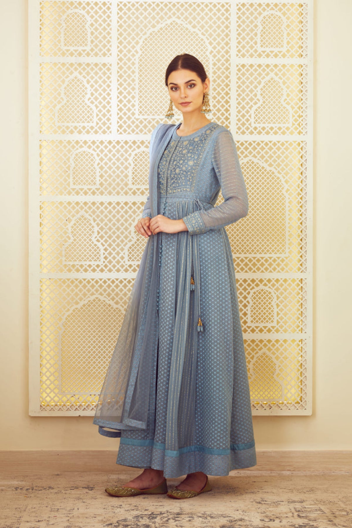 Blue grey anarkali set