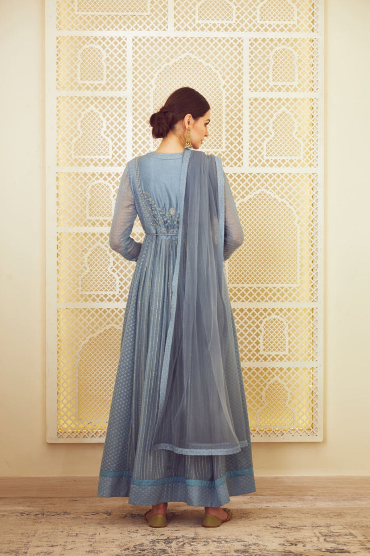 Blue grey anarkali set