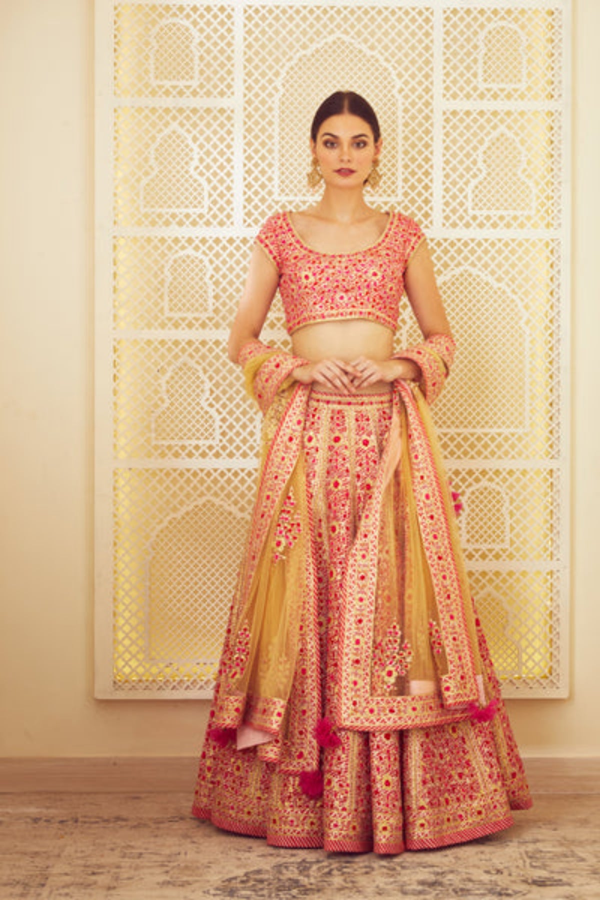 Red pink lehenga set