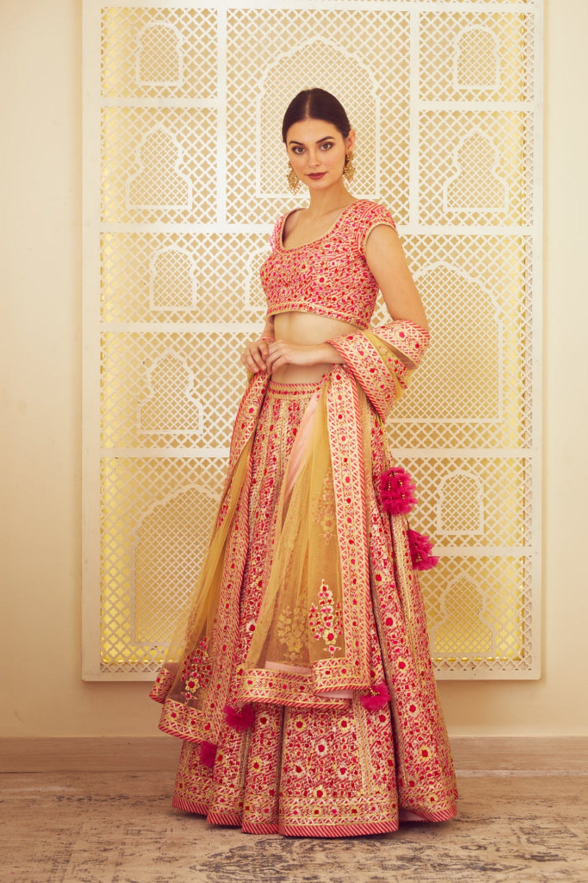 Red pink lehenga set