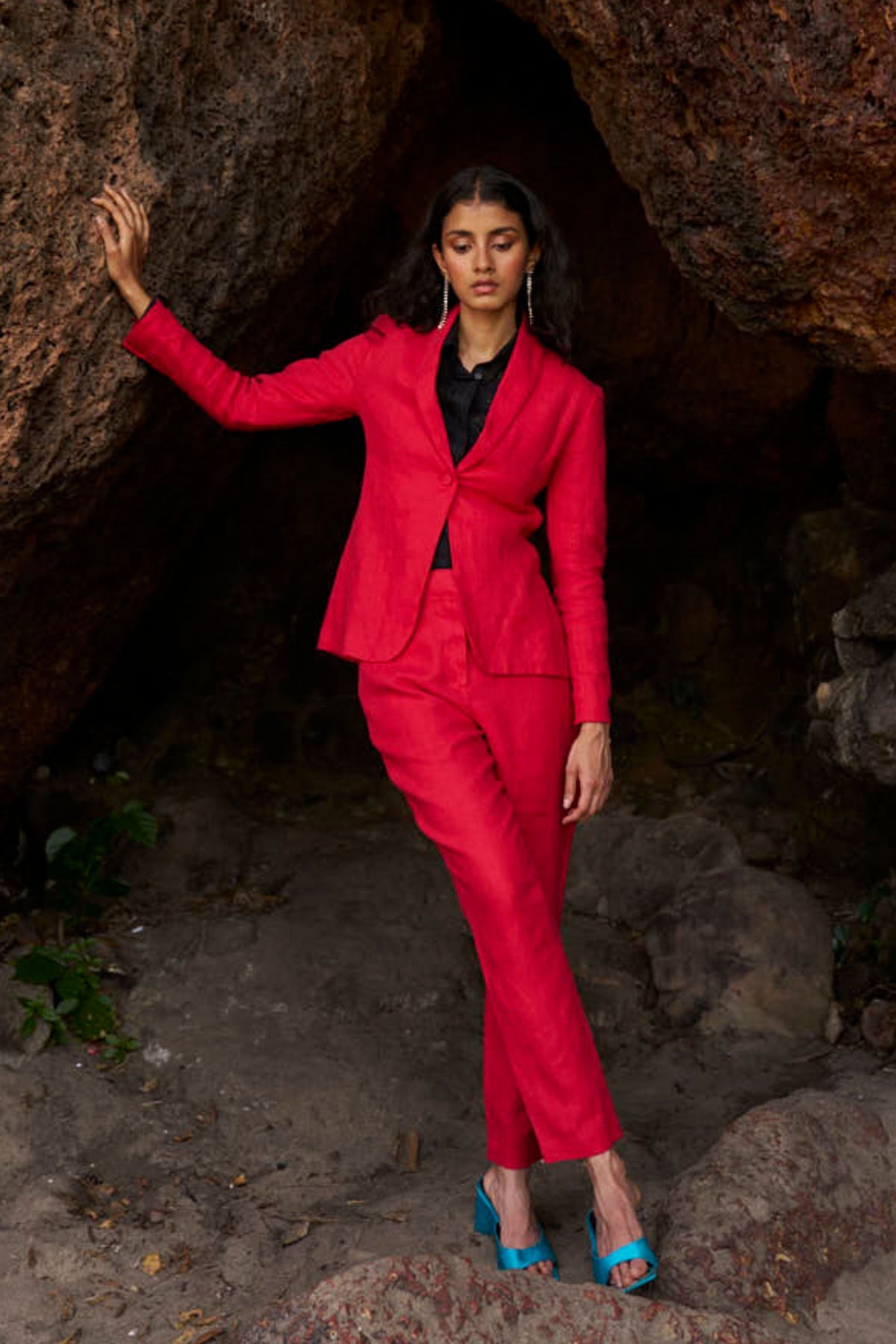 Red Linen Blazer Set