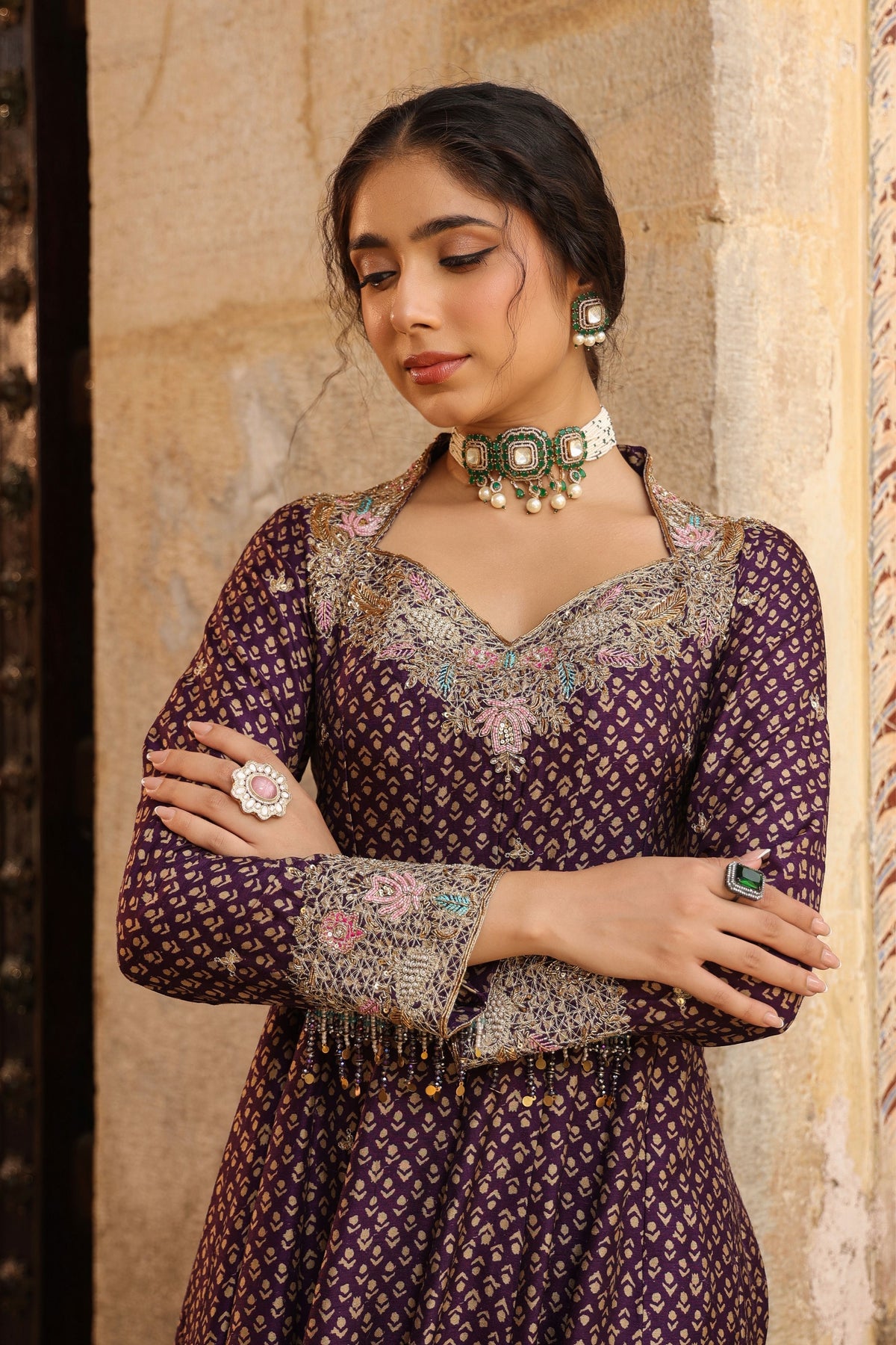 Riwayat Printed Purple Anarkali Set