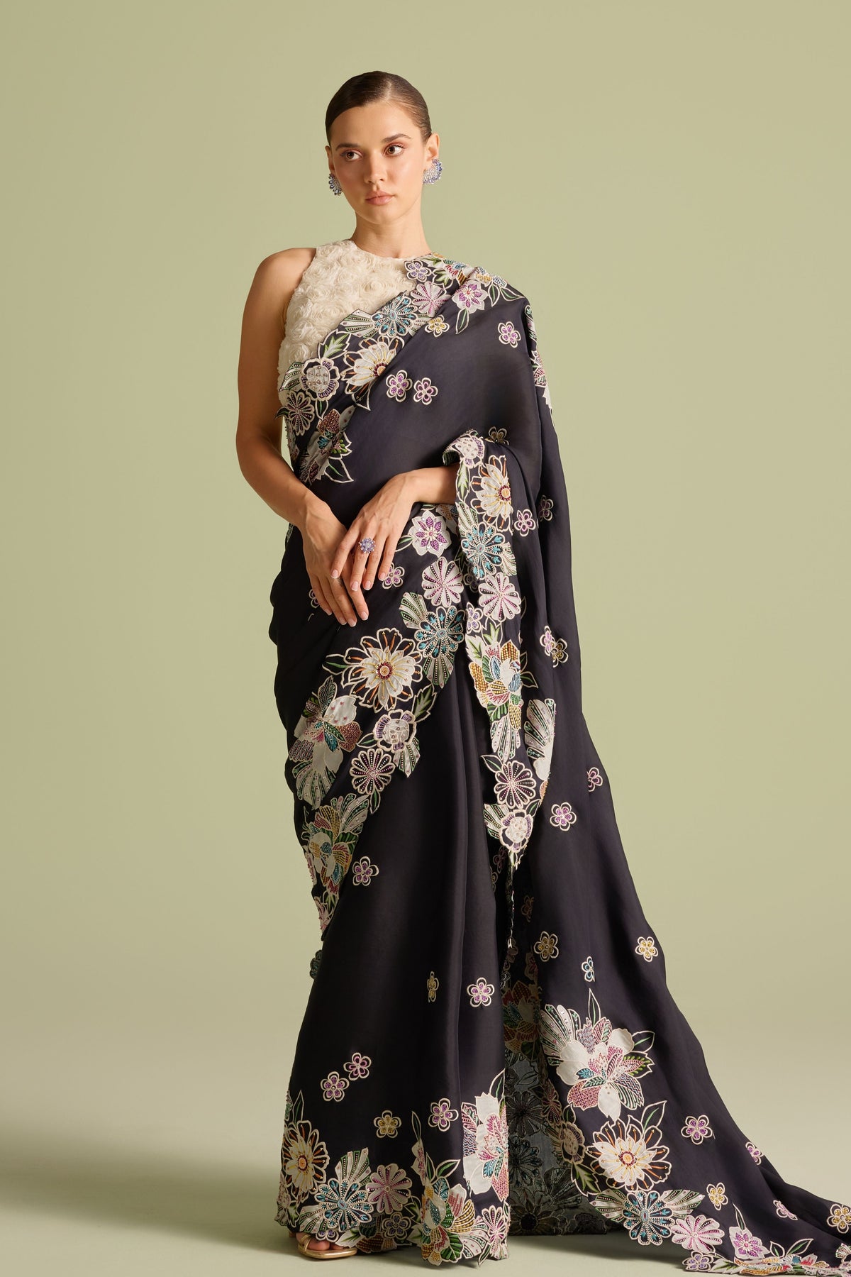 Black Thread Work Saree