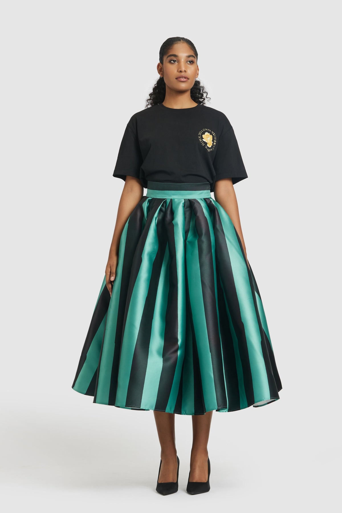 Green &amp; Black Striped Skirt