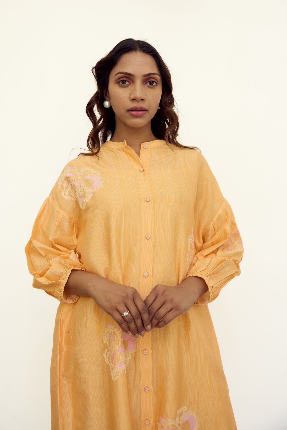 Embroidered Orange Chanderi Tunic