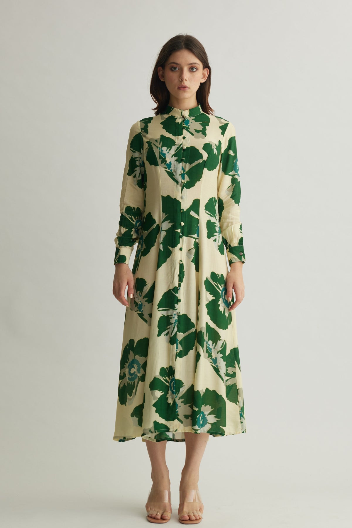 Green Floral Shirt Dress