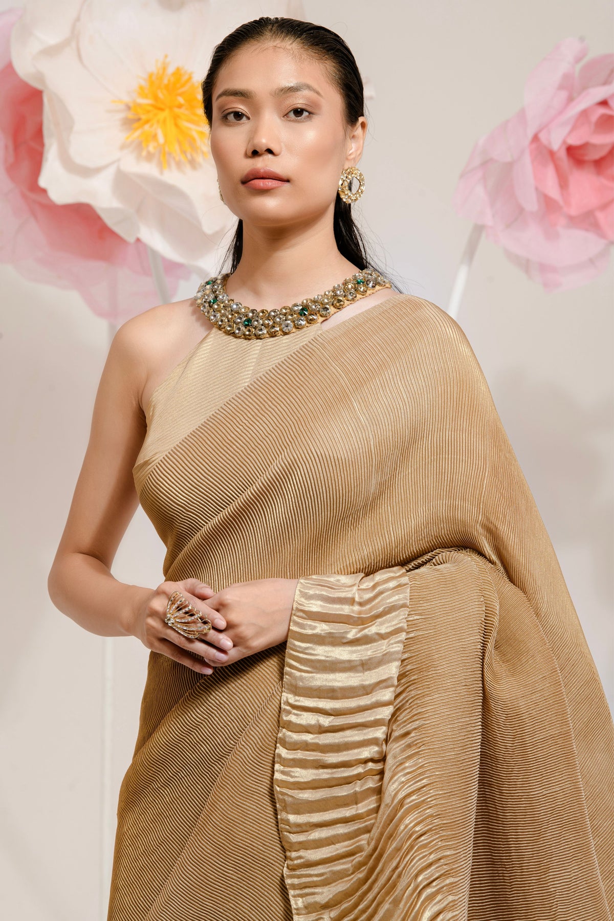 Golden Lilac Saree