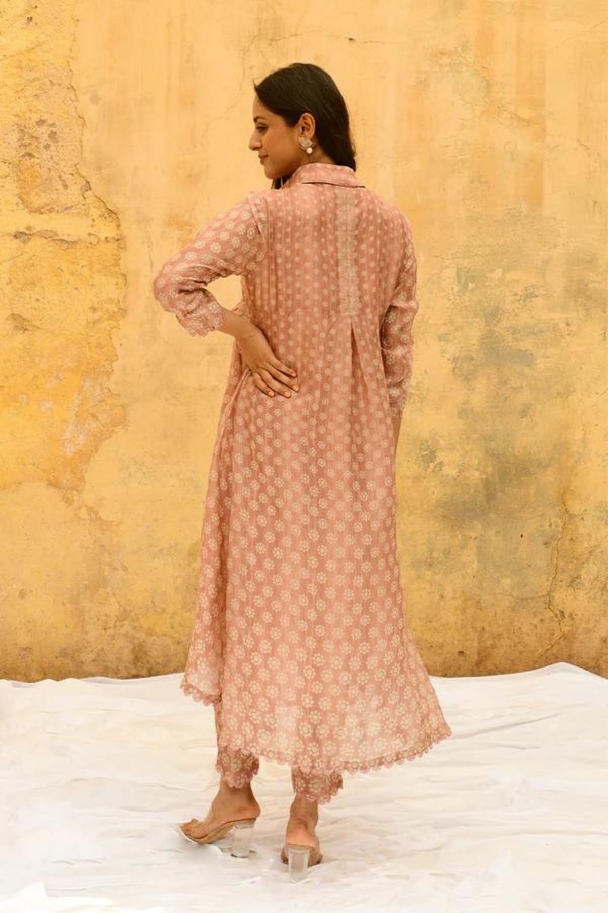 Pink Cascade Collar Kurta Set