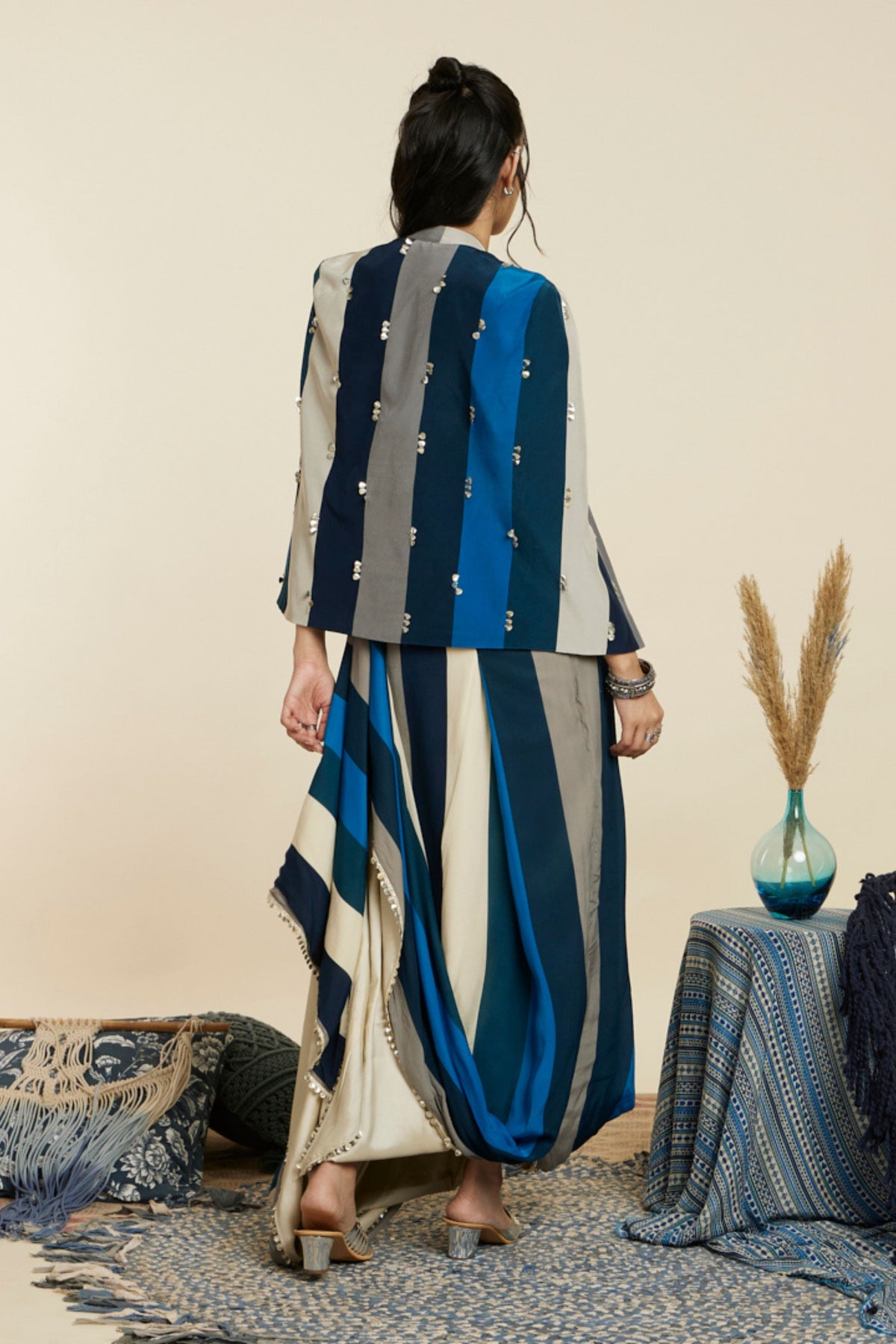 Blue Stripe Noor Jacket Set