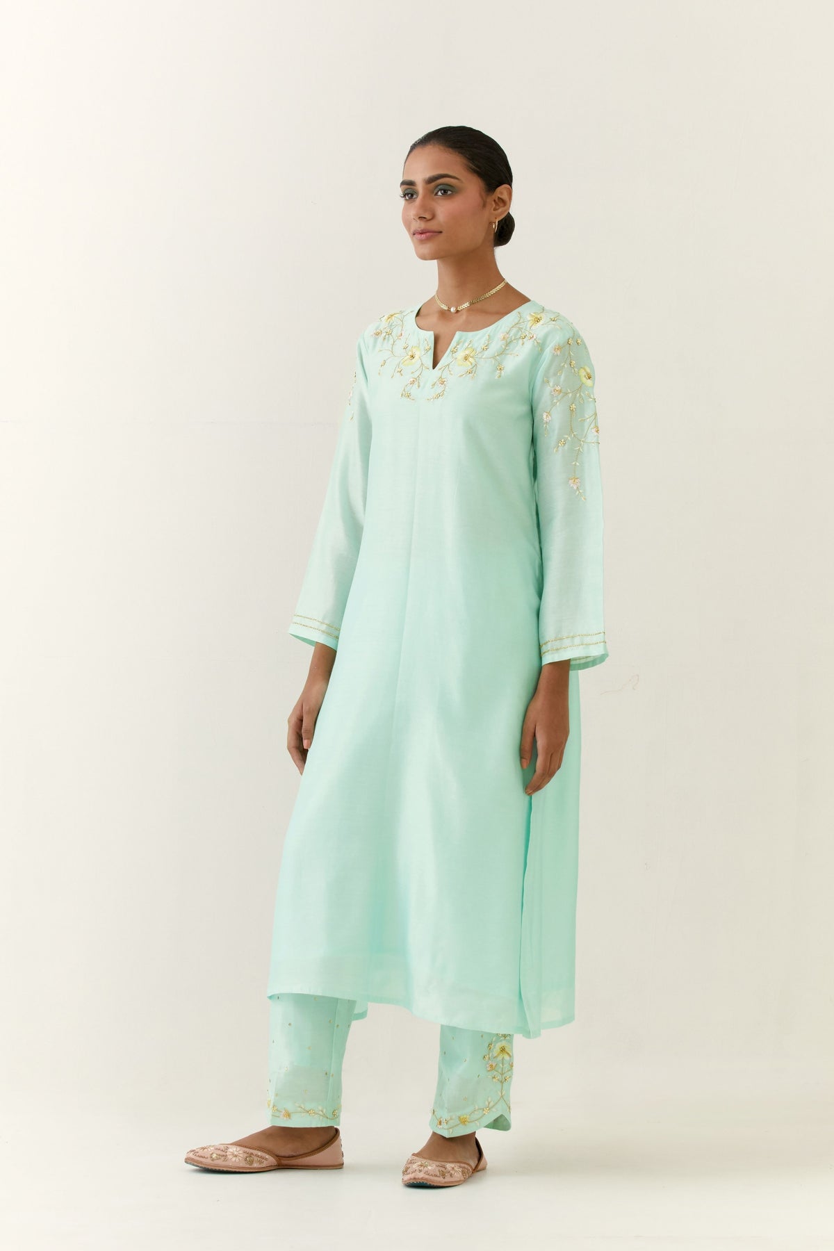 Mint Blue Hand Embroidered Kurta Set