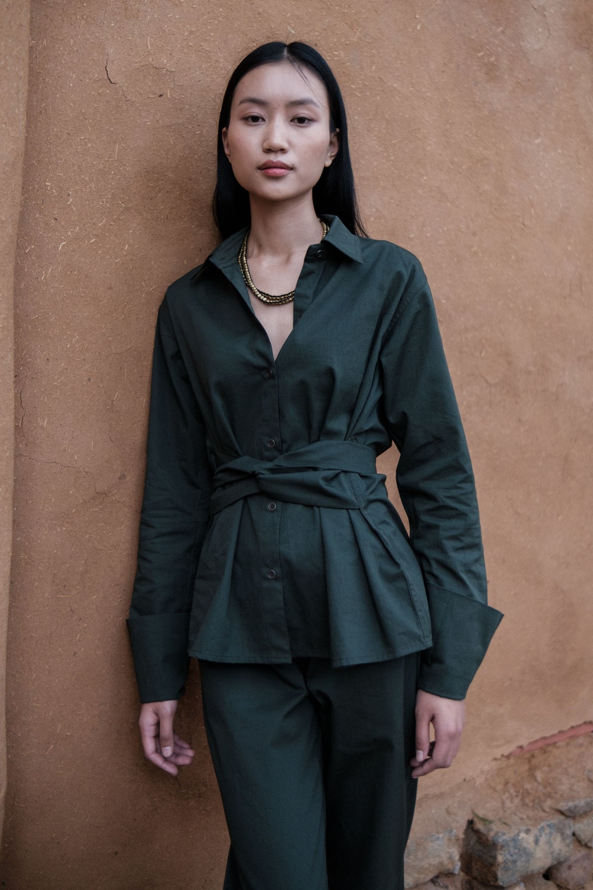 Green Nara Front Knot Shirt