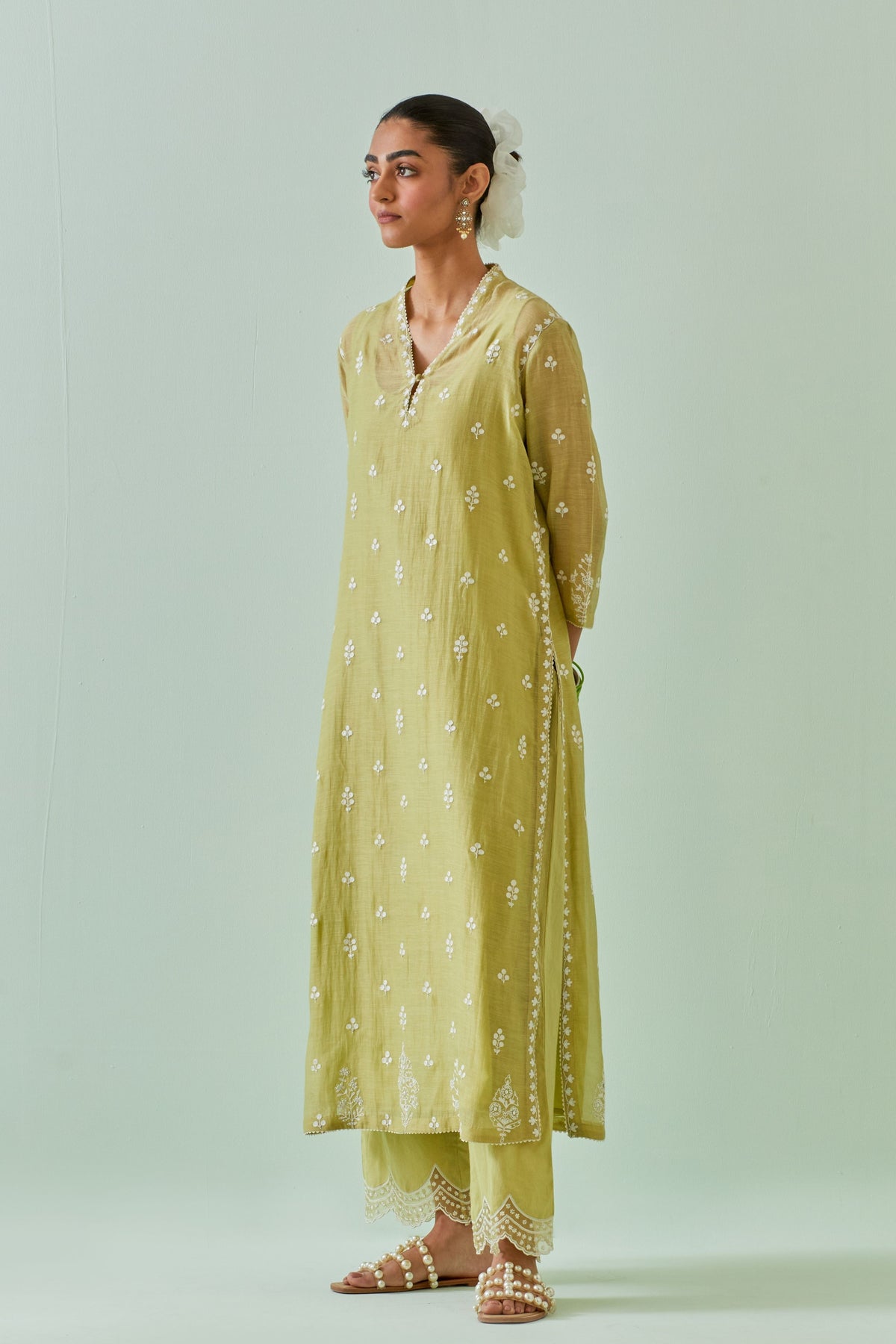 Green Embroidered Straight Kurta Set