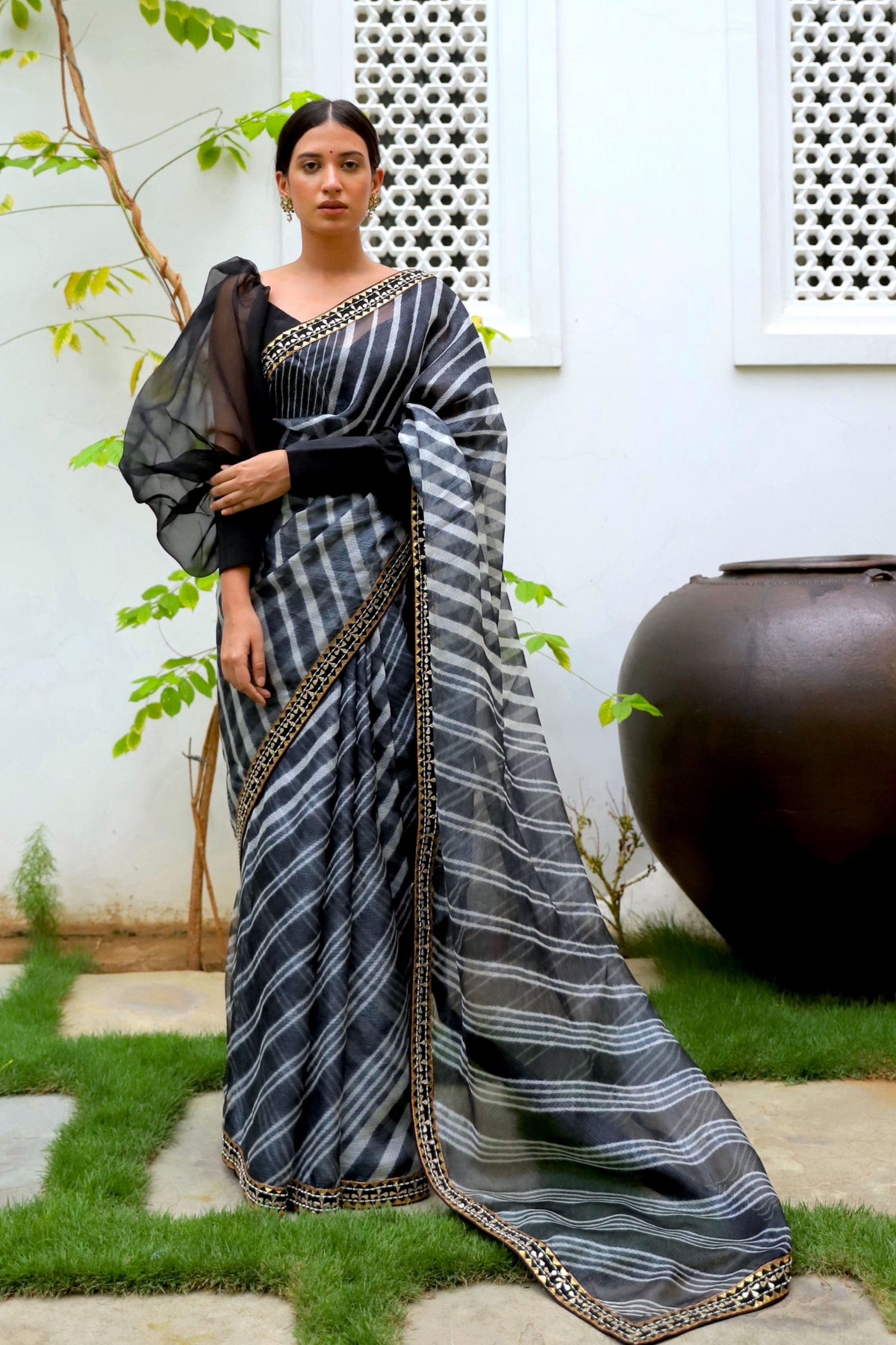 Black Lahariya Saree Set