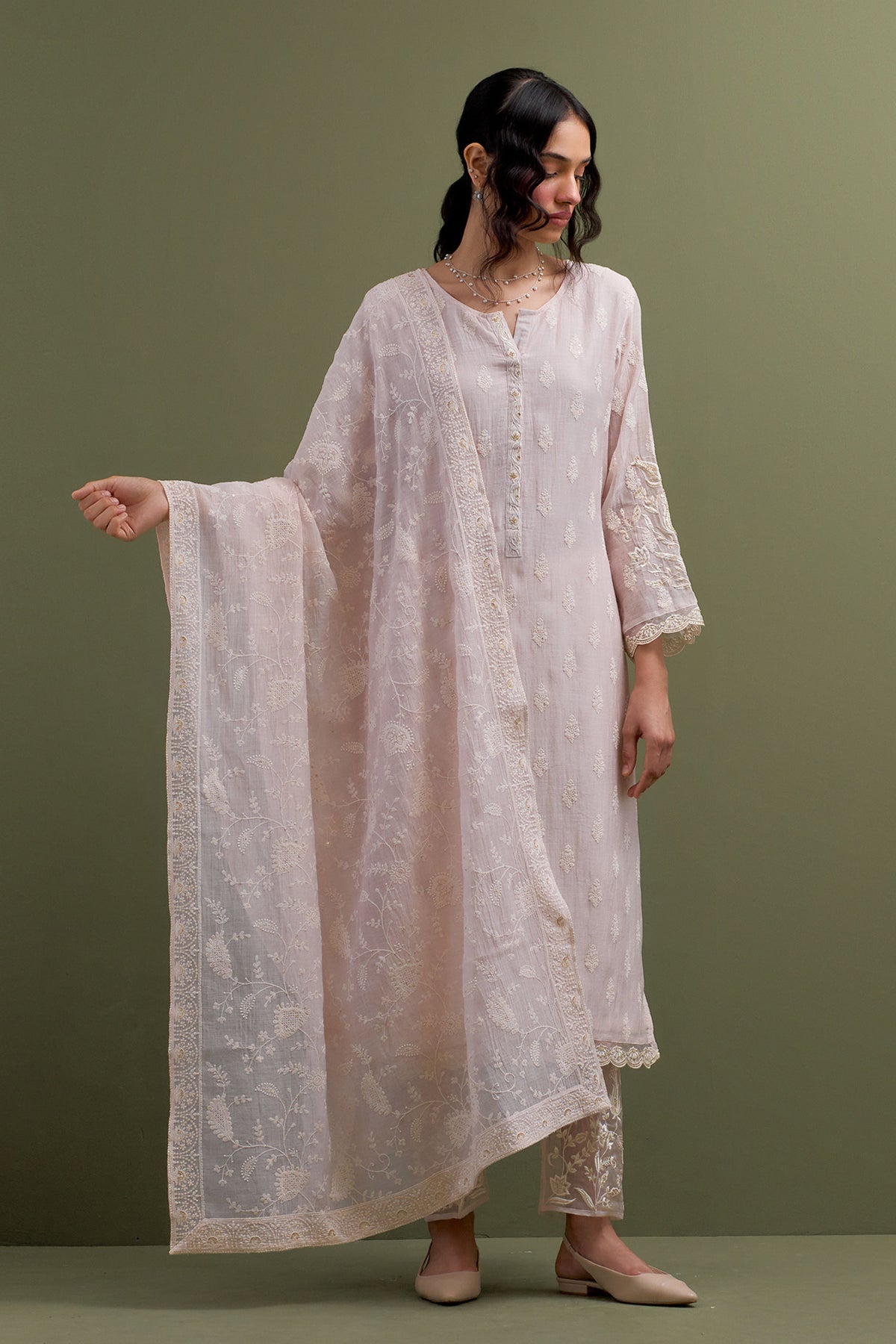 Pink Embroidered Kurta Set With Dupatta