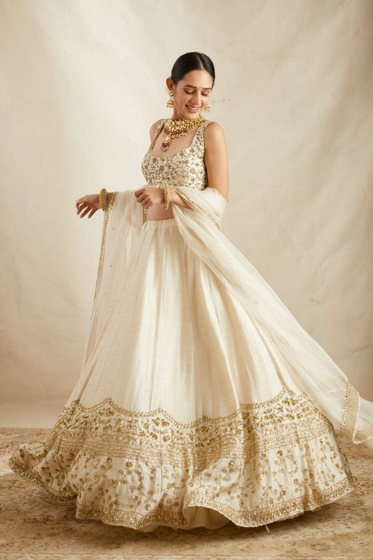 Off White Raw Silk Lehenga Set