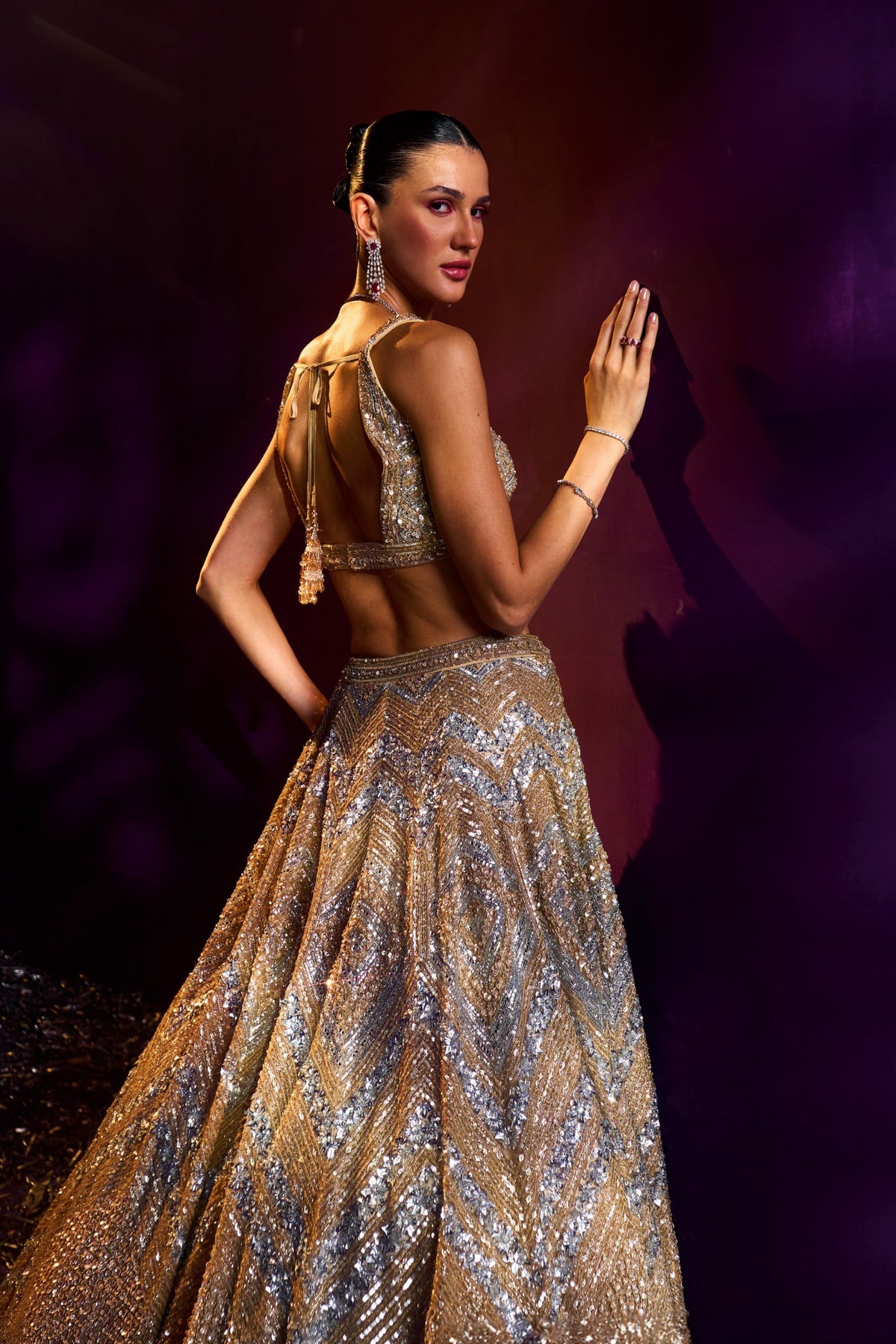 Gold Silver Net Lehenga Set