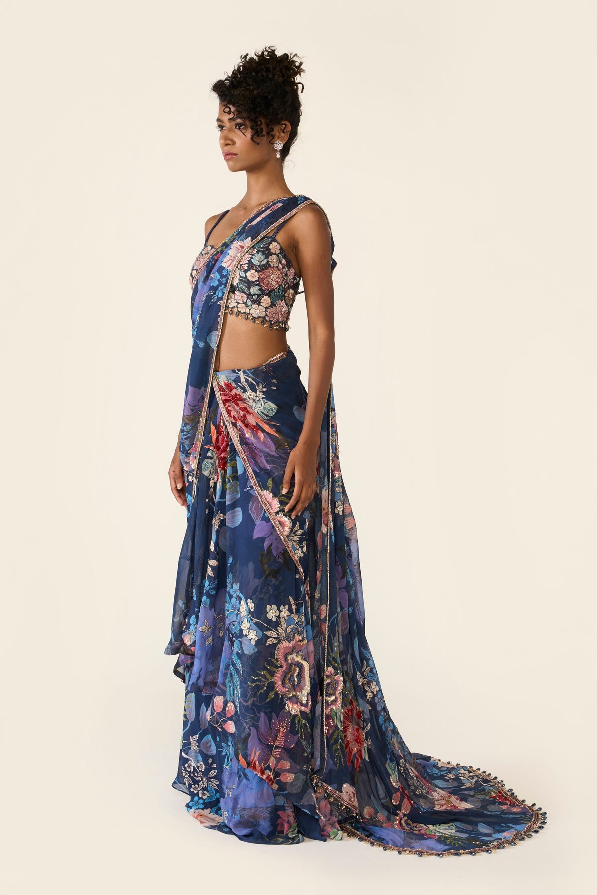 Blue Printed Concept Saree Set