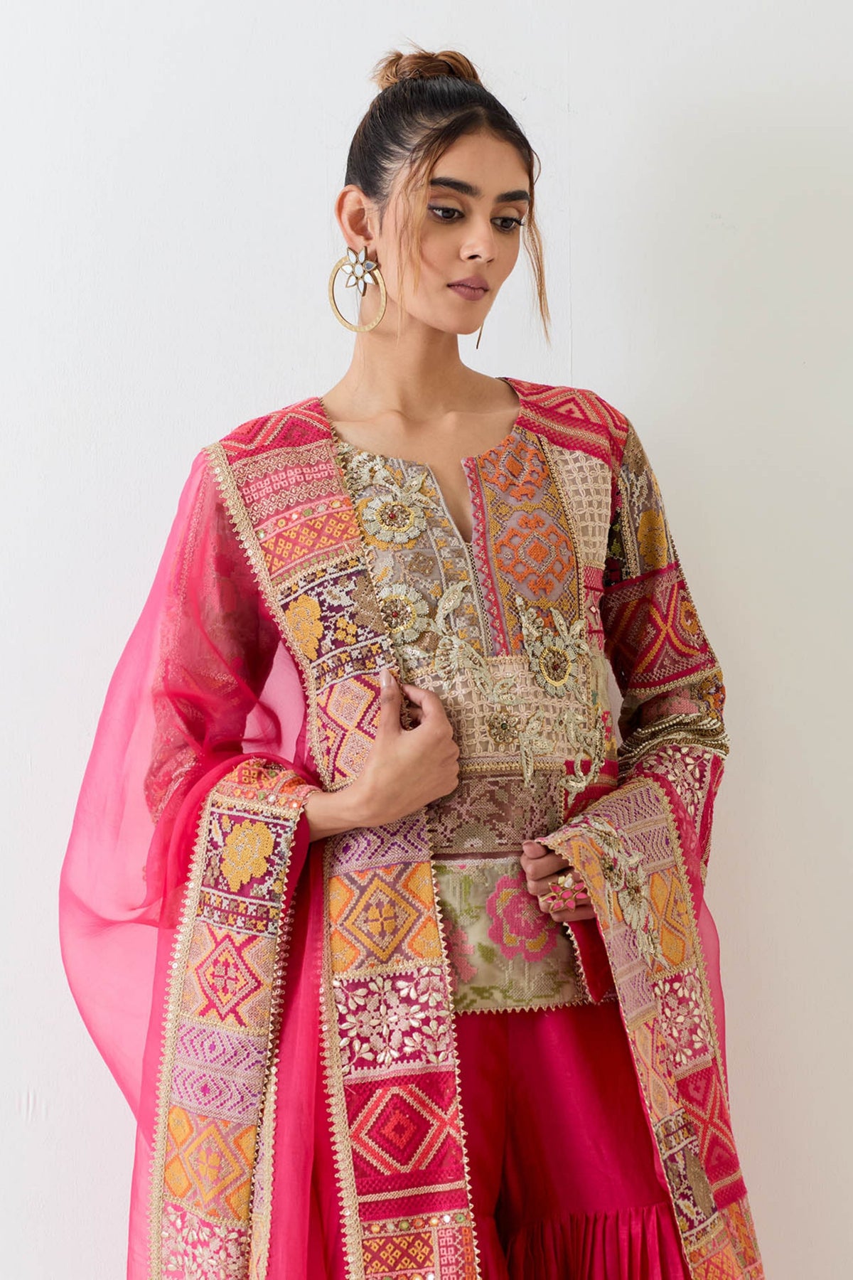 Patch Work Fuchsia Sharara Set