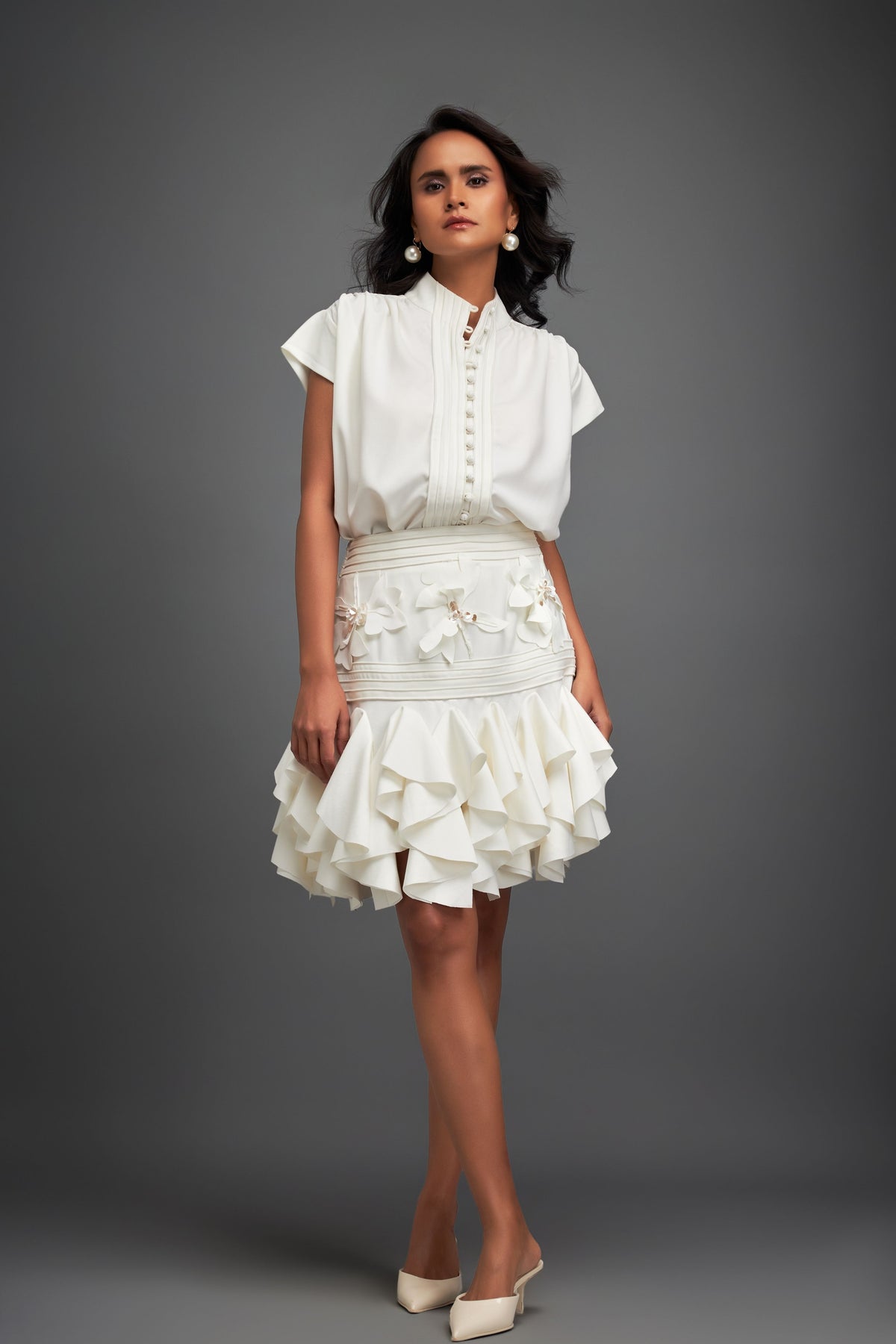 White Top With Ruffles Skirt