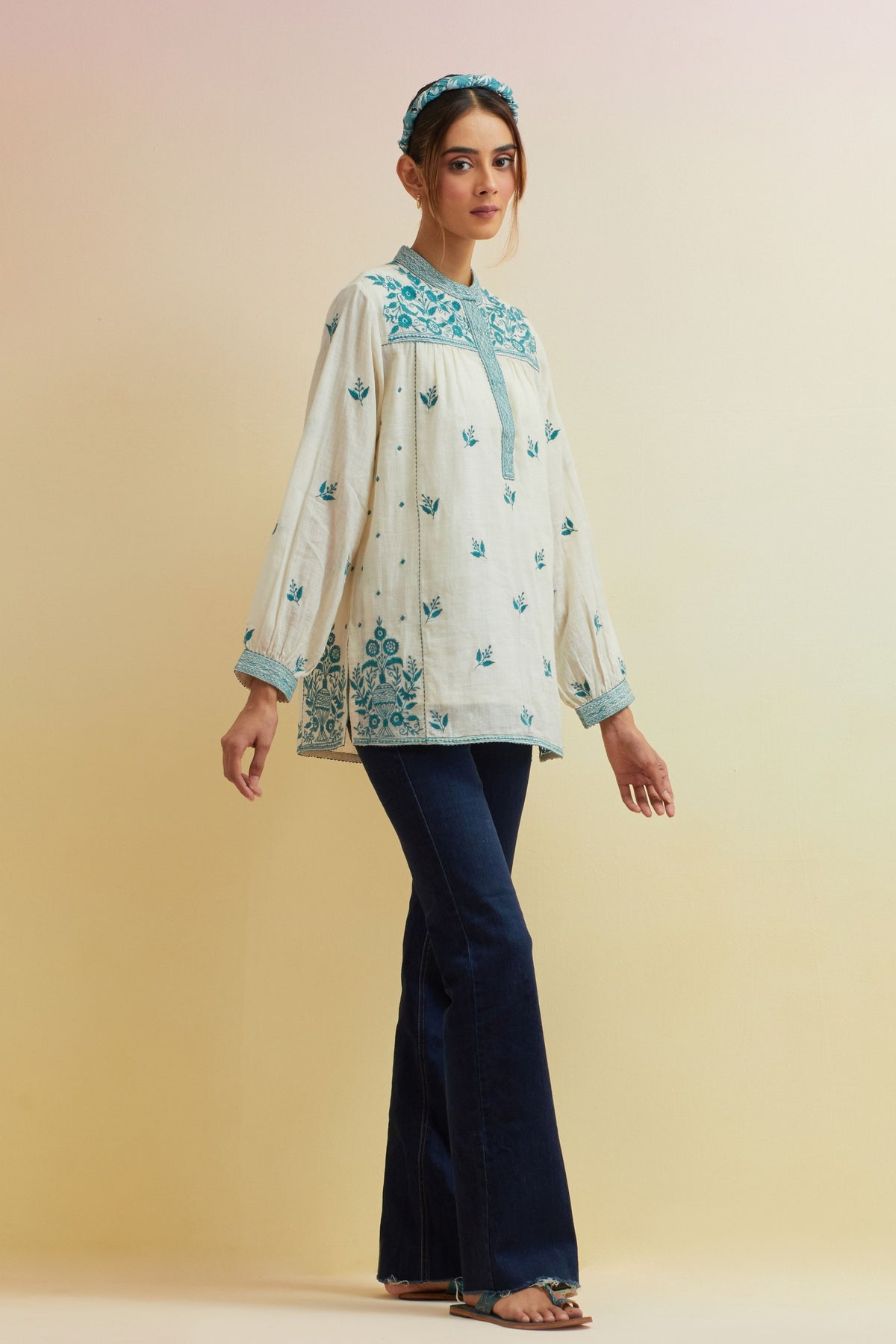 Teal Thread Embroidery Top