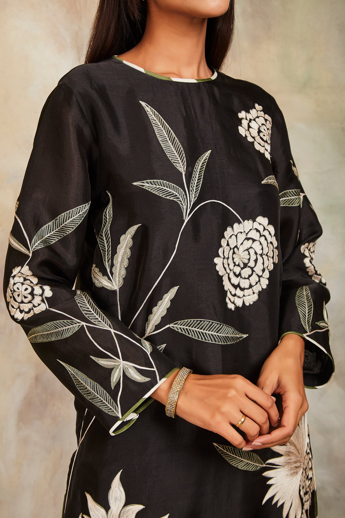 Black floral kurta set