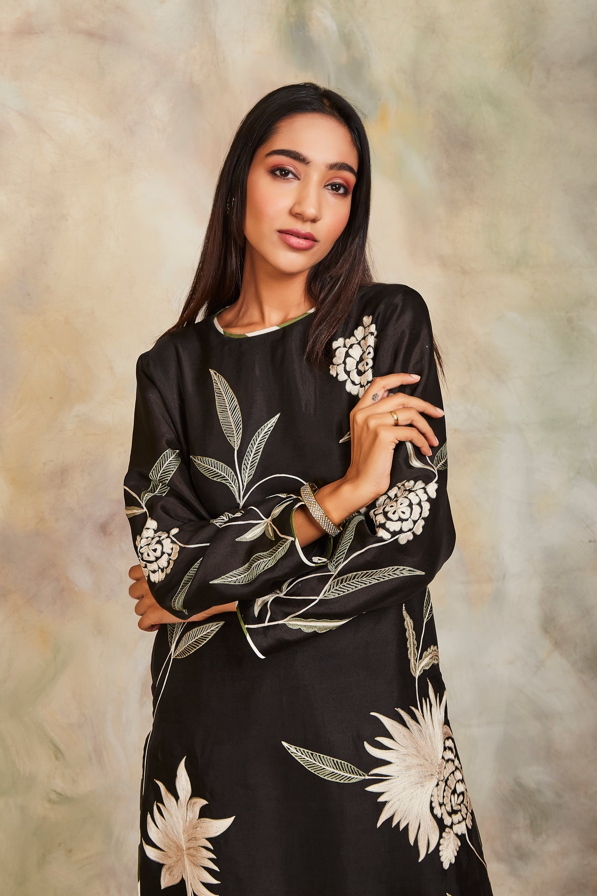 Black floral kurta set