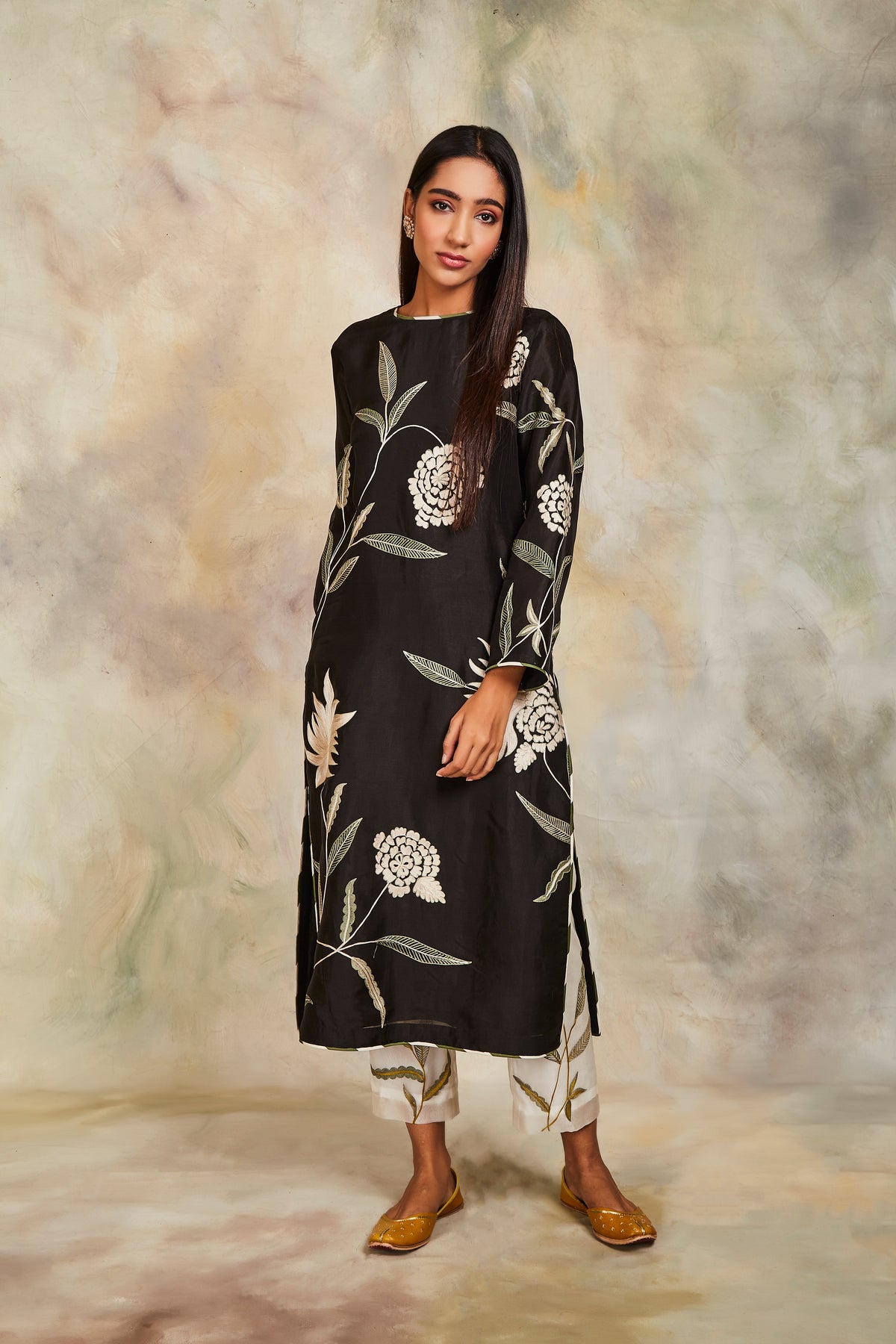 Black floral kurta set