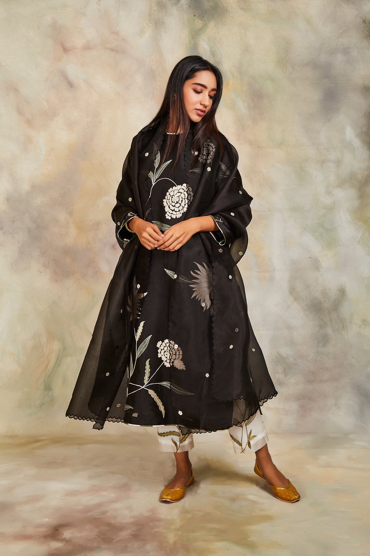 Black floral kurta set