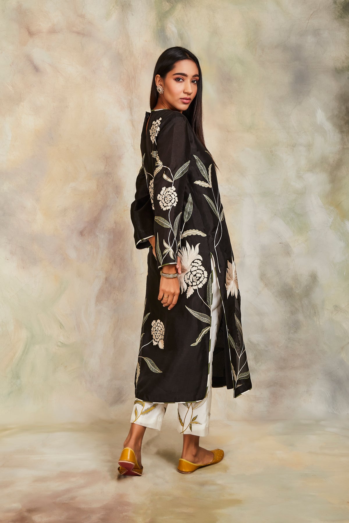 Black floral kurta set