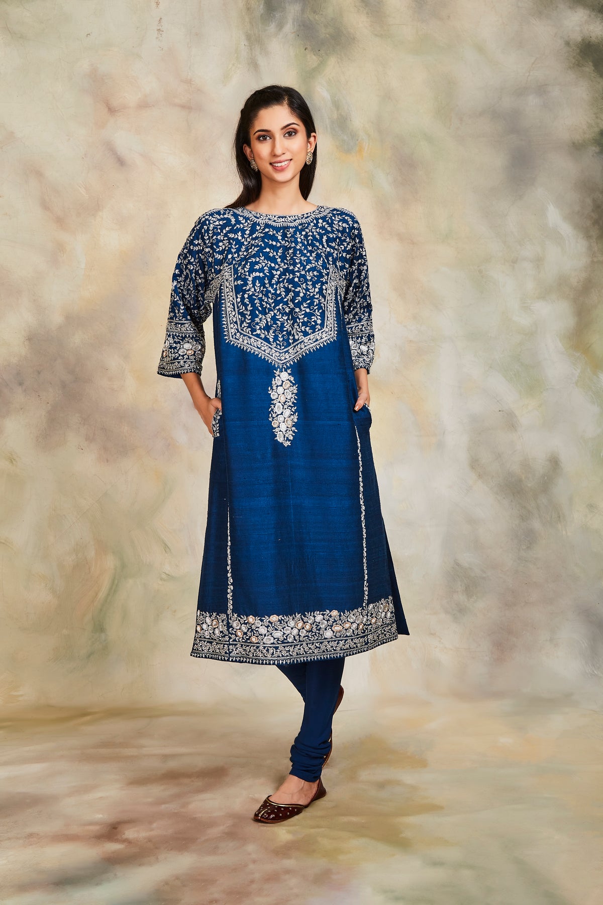 Blue zari embroidery kurta set