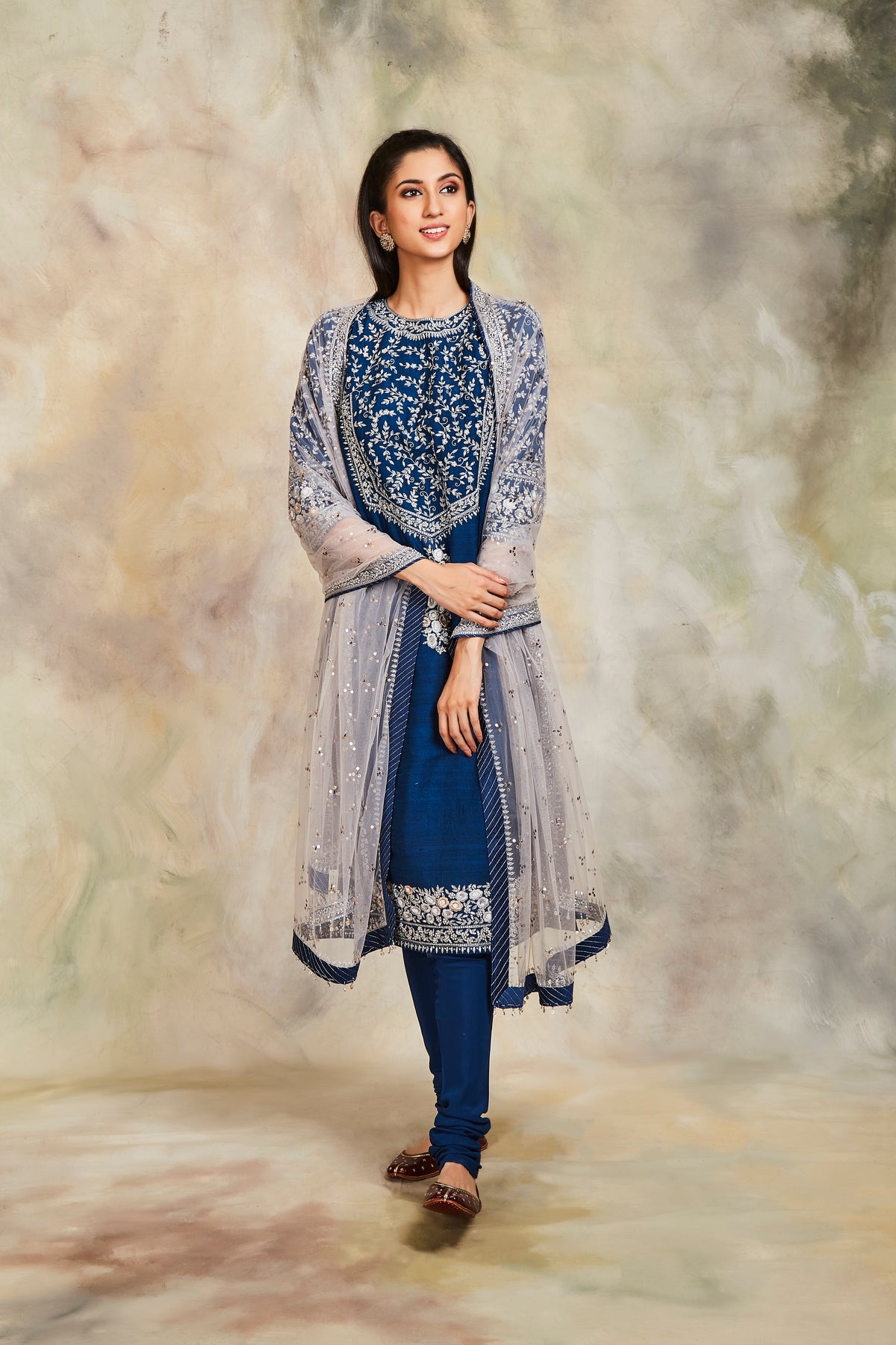 Blue zari embroidery kurta set