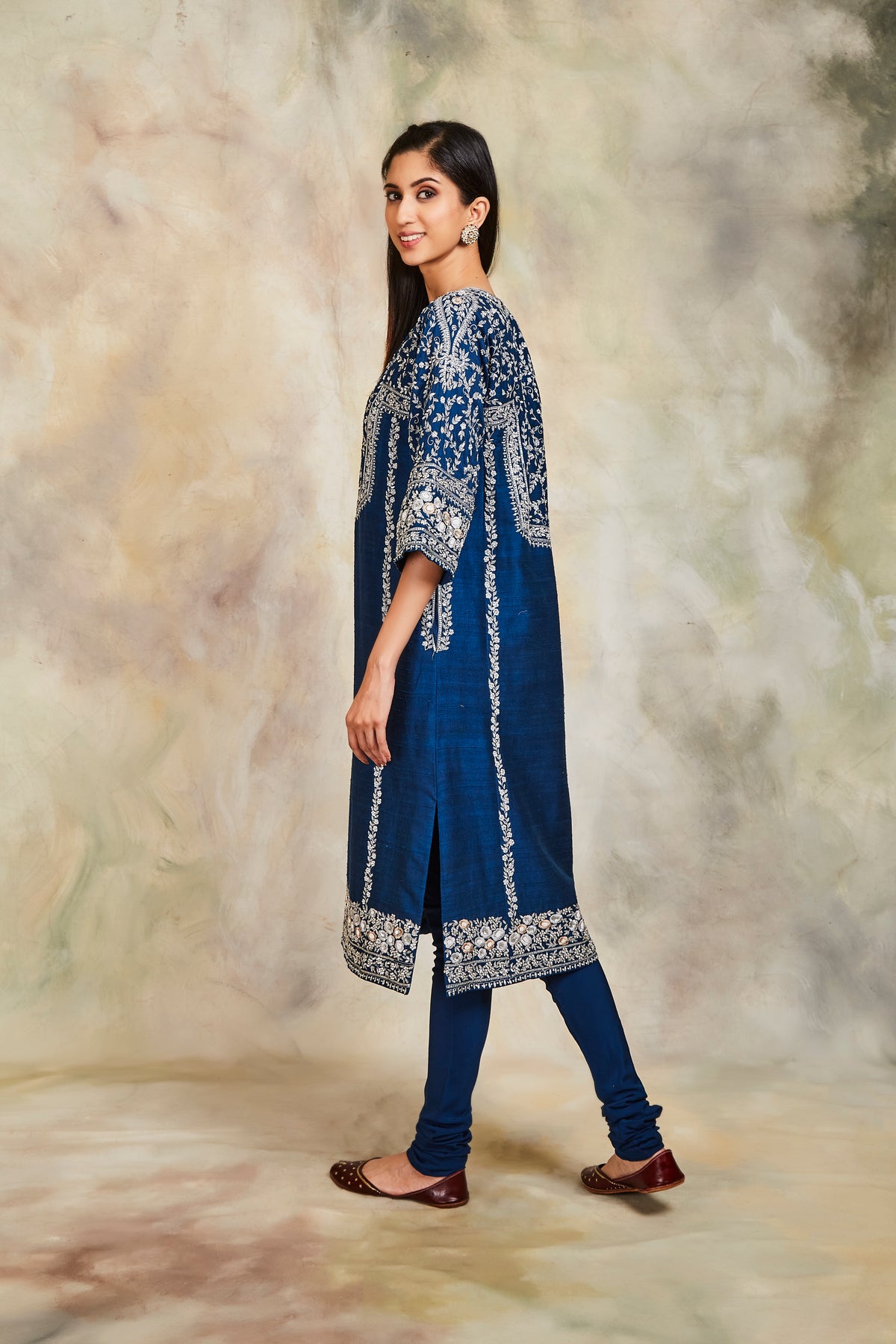 Blue zari embroidery kurta set