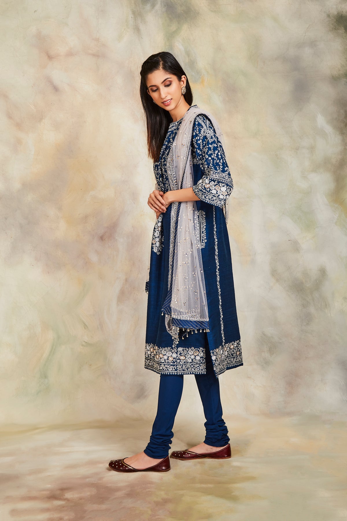 Blue zari embroidery kurta set