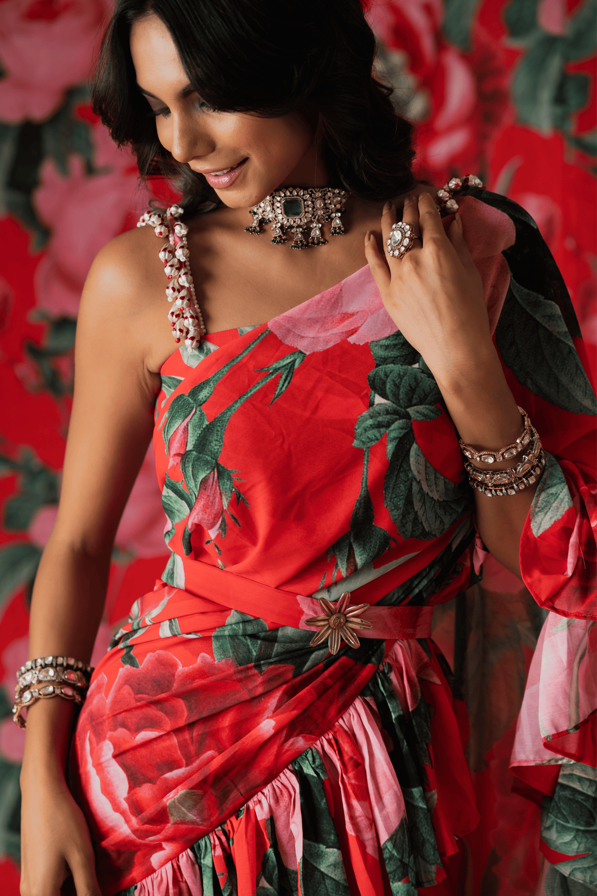 Red Drape Saree