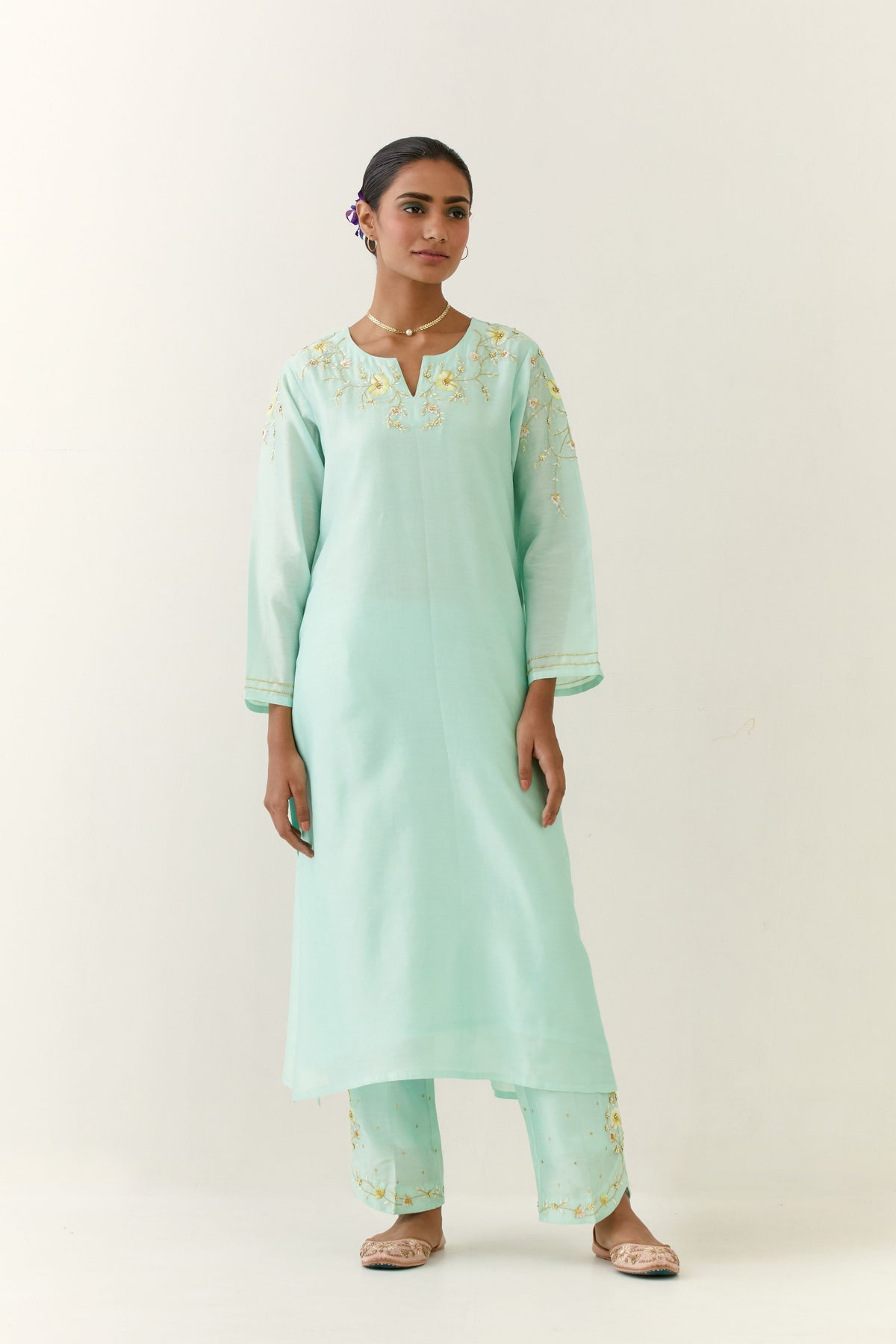 Mint Blue Hand Embroidered Kurta Set