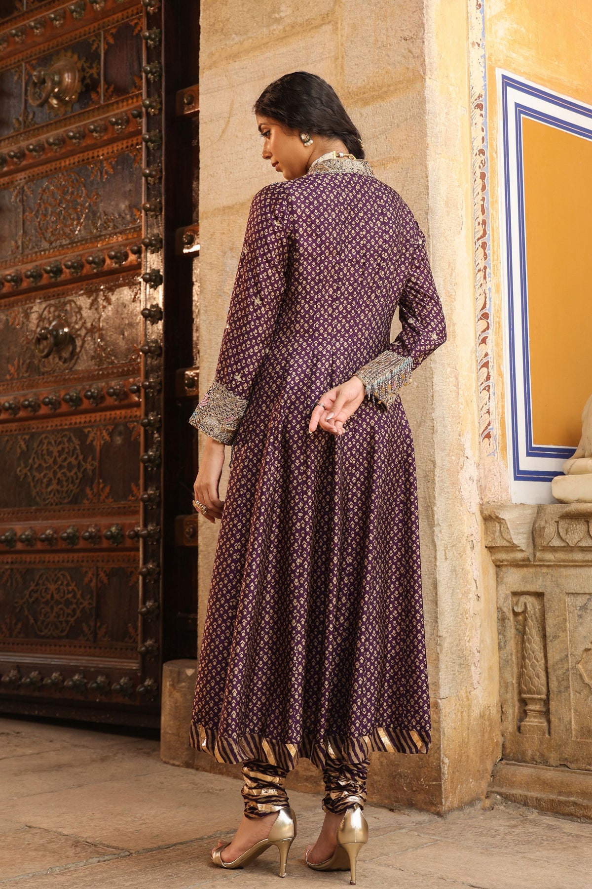 Riwayat Printed Purple Anarkali Set